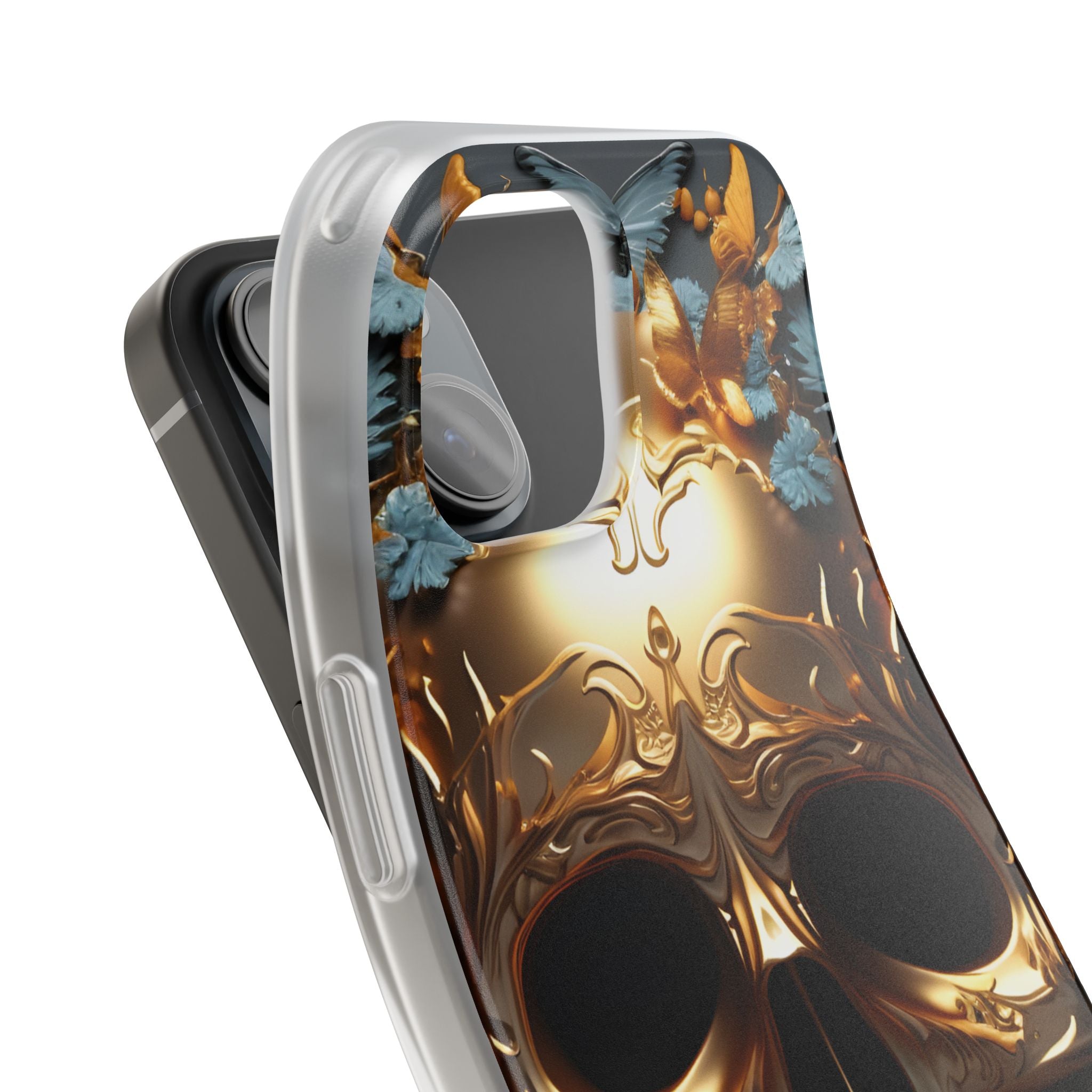 Golden Skull Floral & Butterflies Flexi Case - Apple iPhone Case