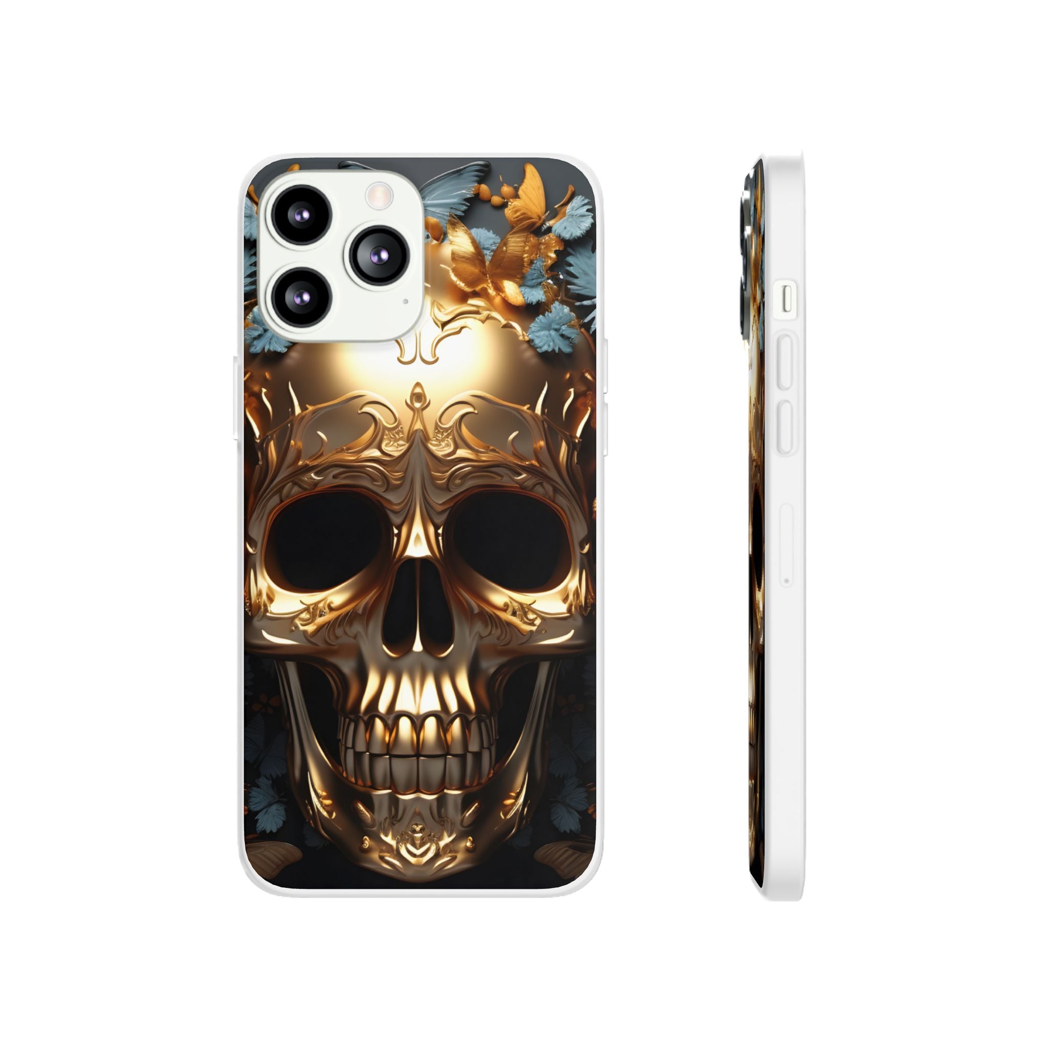 Golden Skull Floral & Butterflies Flexi Case - Apple iPhone Case