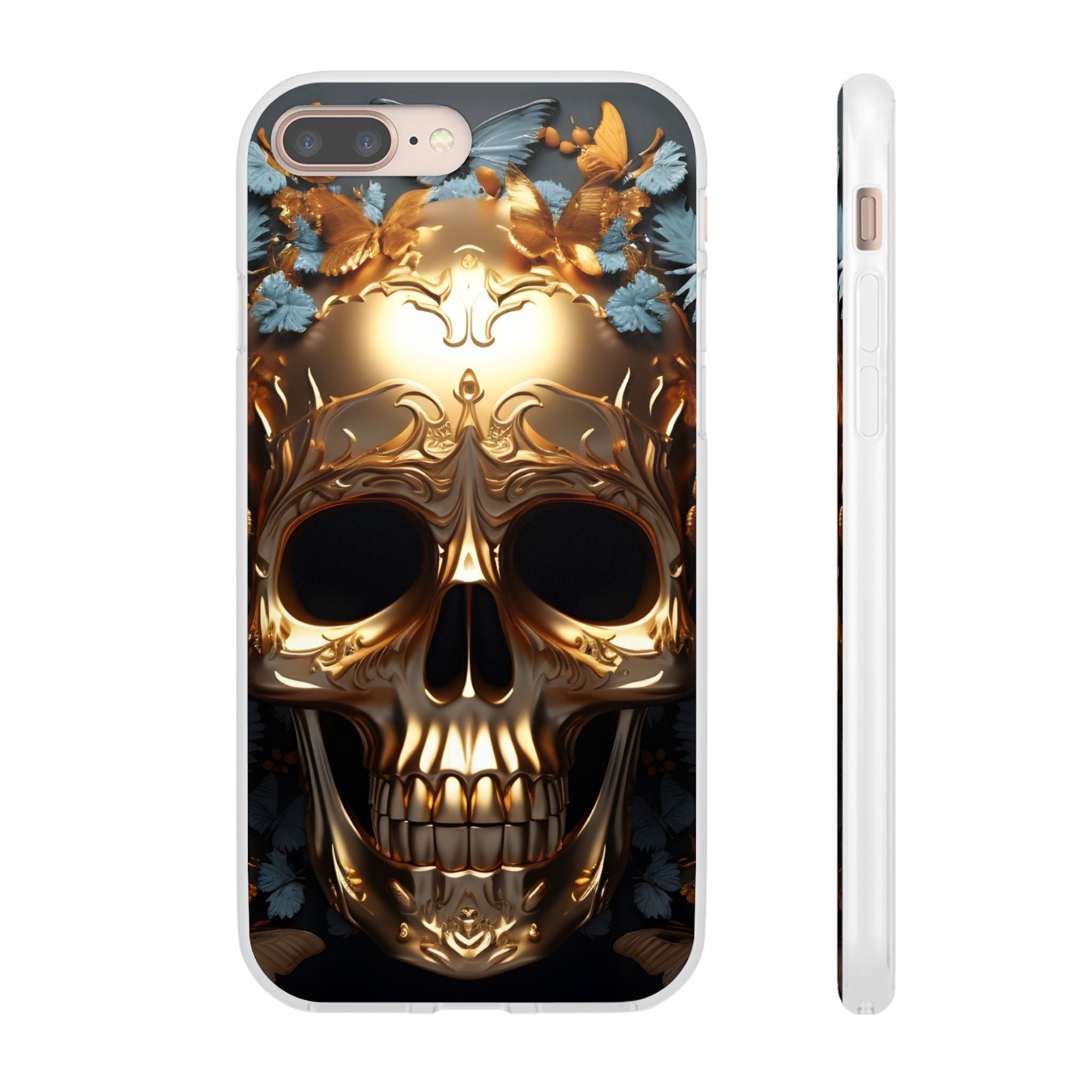 Golden Skull Floral & Butterflies Flexi Case - Apple iPhone Case