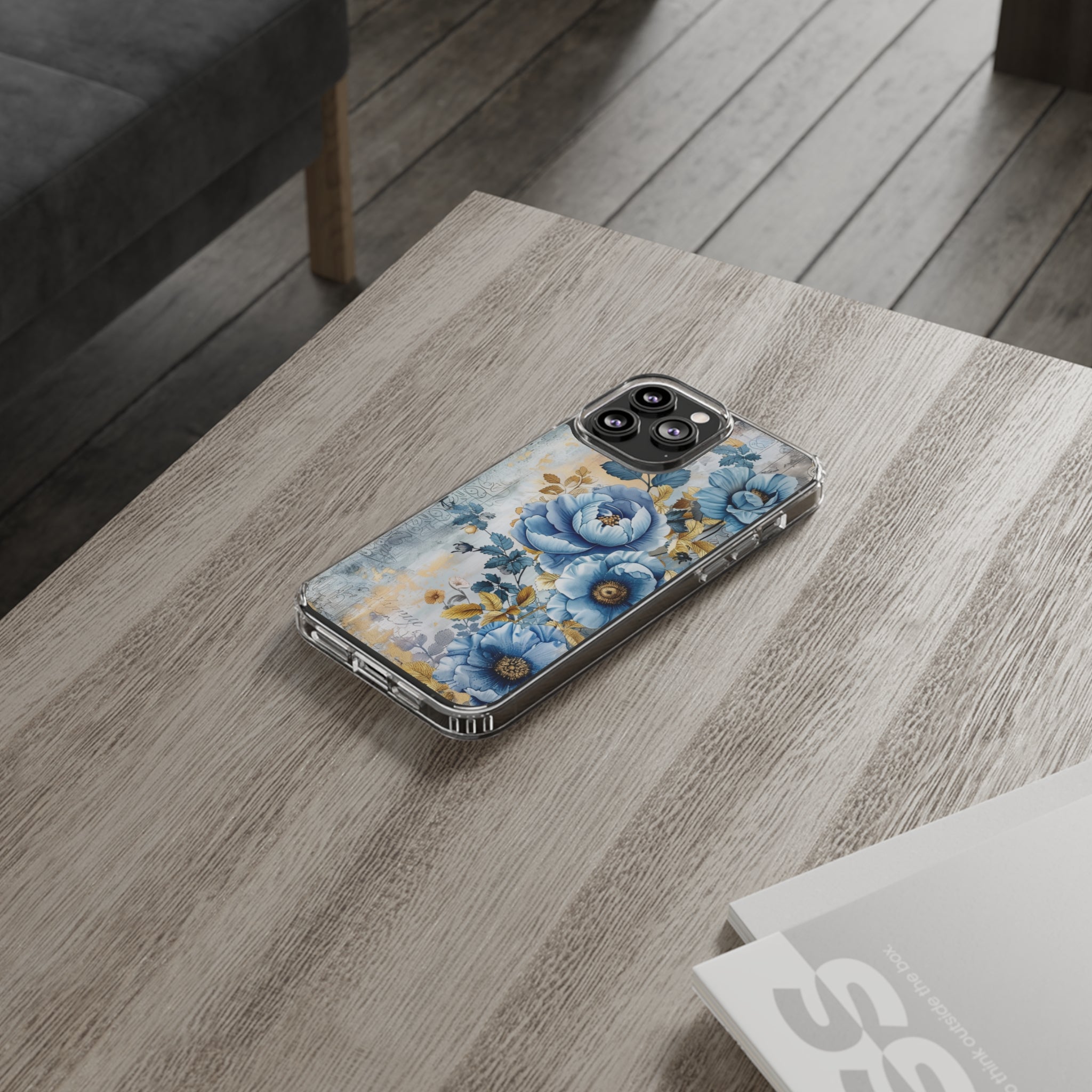 Blue & Gold Blooming Flowers - Crystal Guard Durable Apple iPhone Case