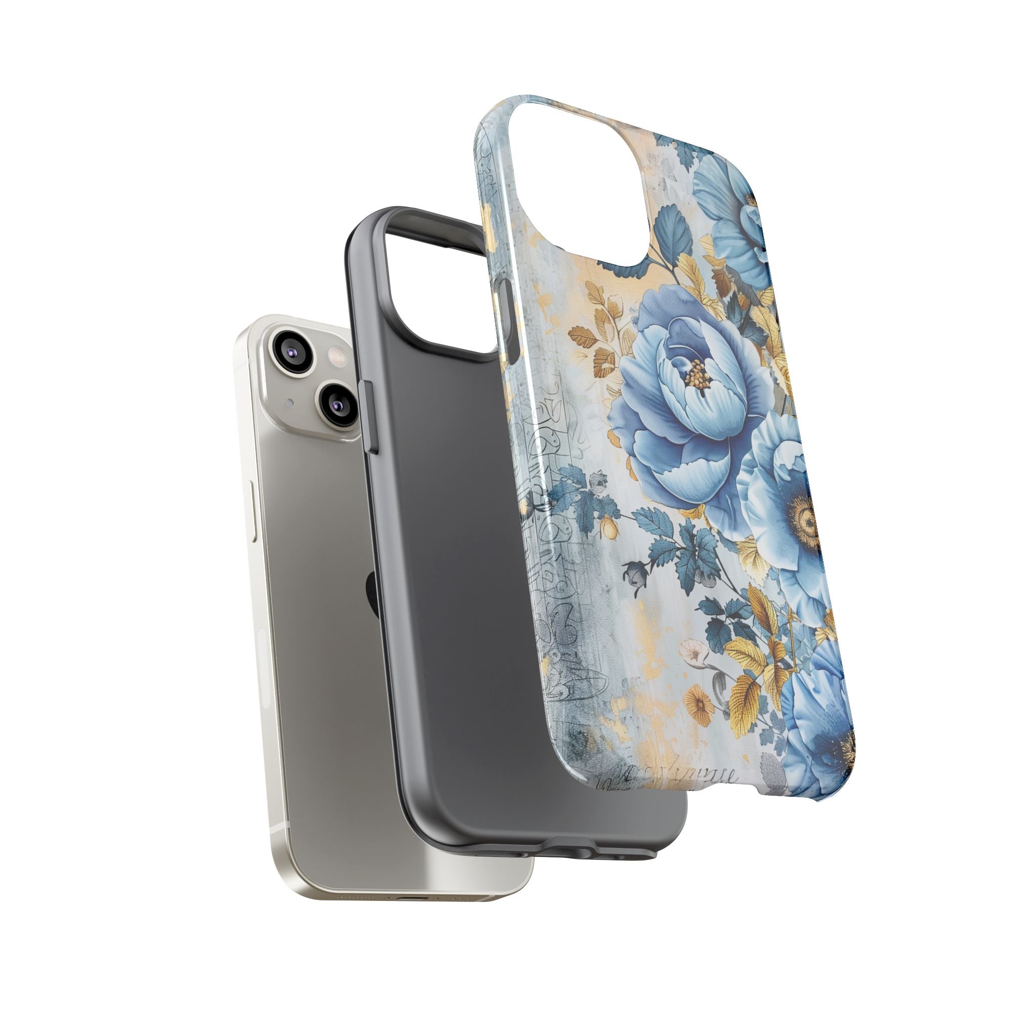 Blue & Gold Blooming Flowers - Tough Guard Apple iPhone Case