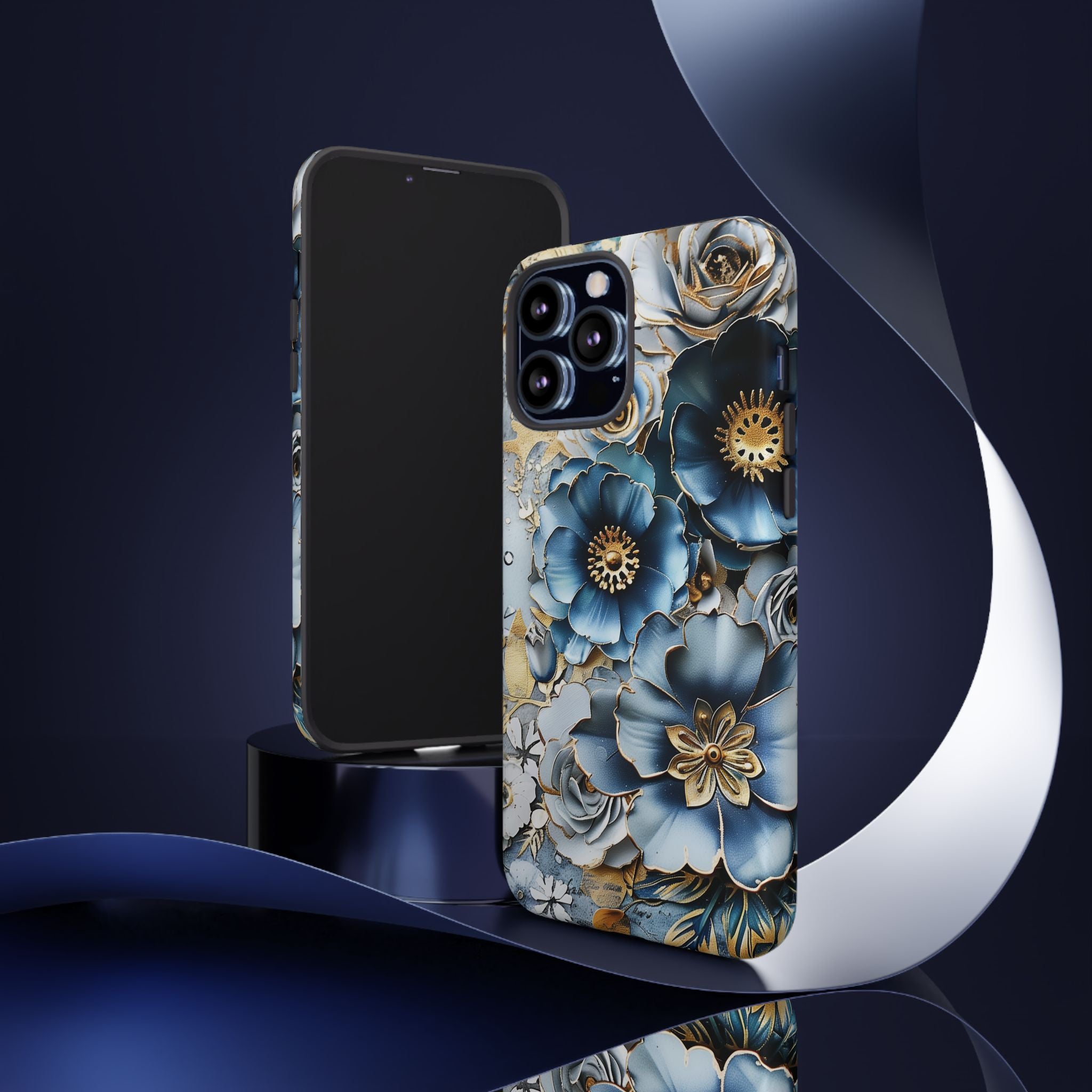 Blue Blooming Flowers - Tough Guard Apple iPhone Case