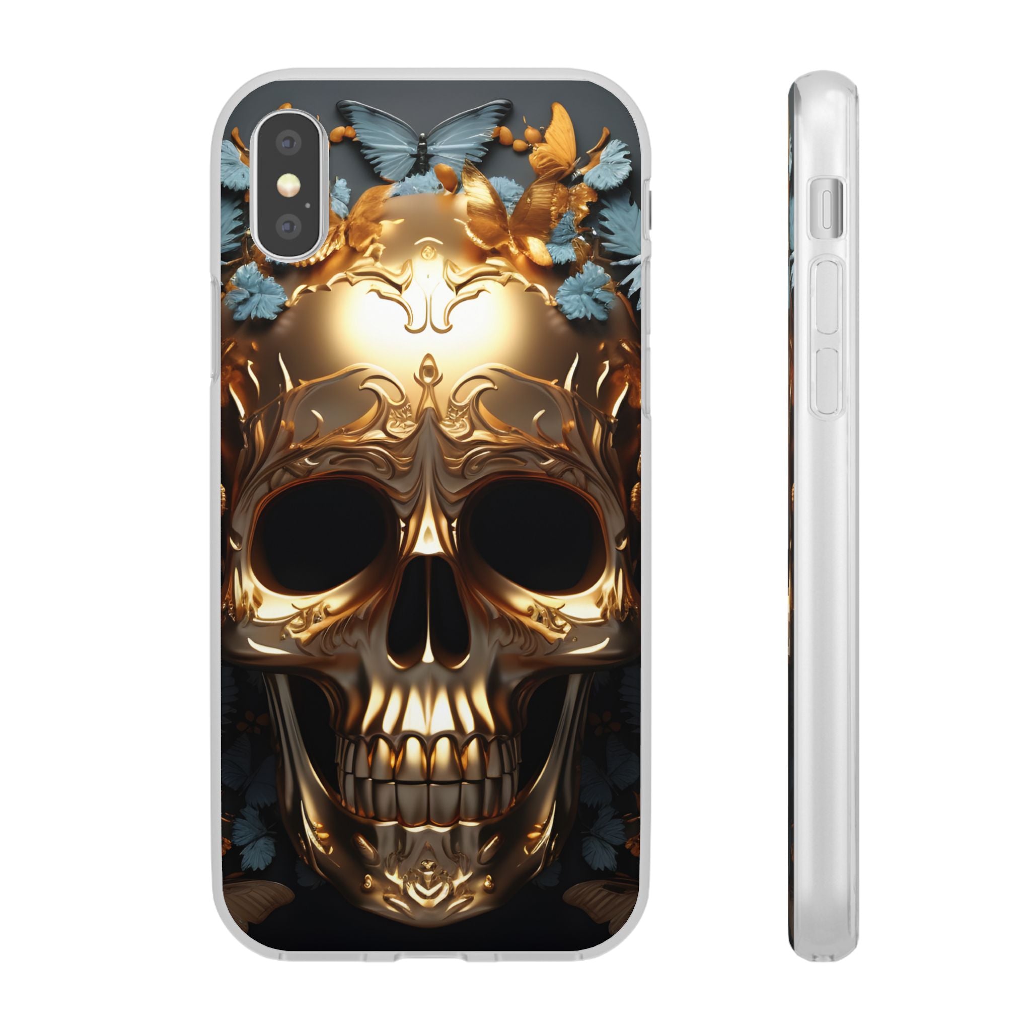 Golden Skull Floral & Butterflies Flexi Case - Apple iPhone Case