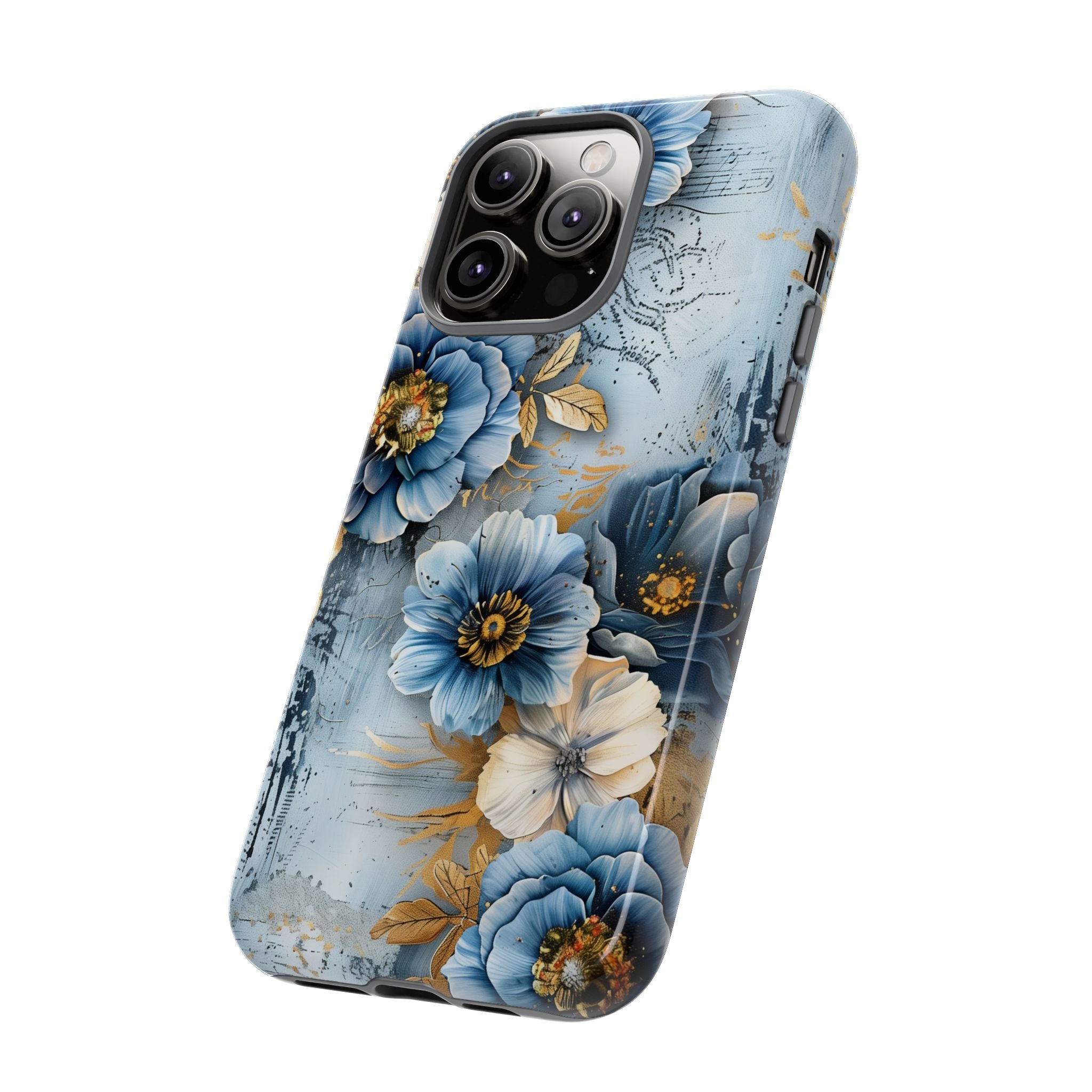 Blue & Gold Floral - Tough Guard Apple iPhone Case