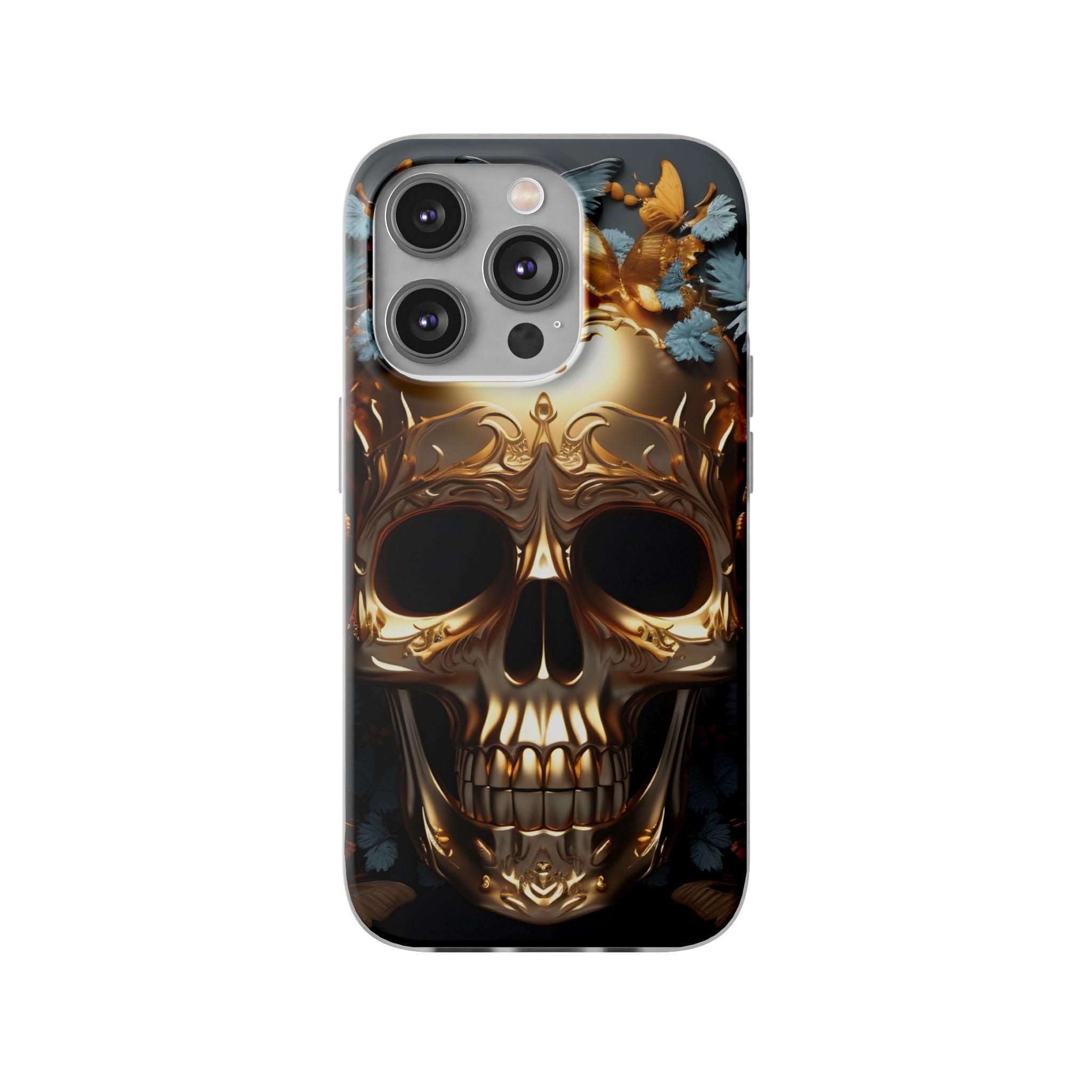 Golden Skull Floral & Butterflies Flexi Case - Apple iPhone Case