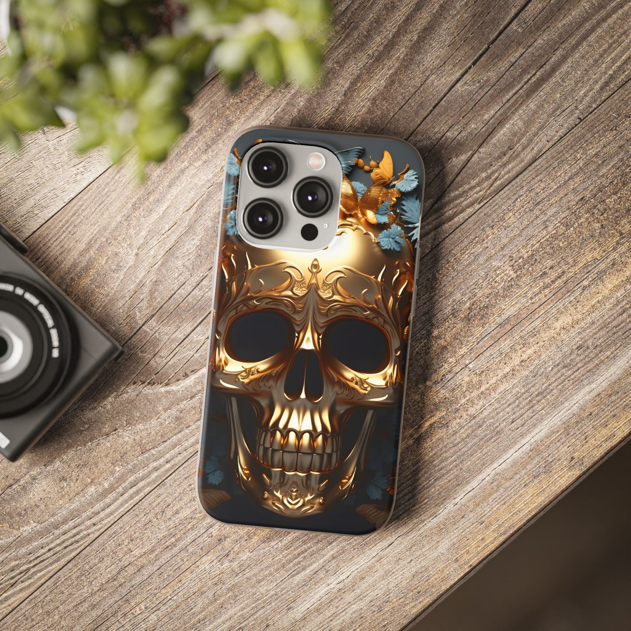 Golden Skull Floral & Butterflies Flexi Case - Apple iPhone Case