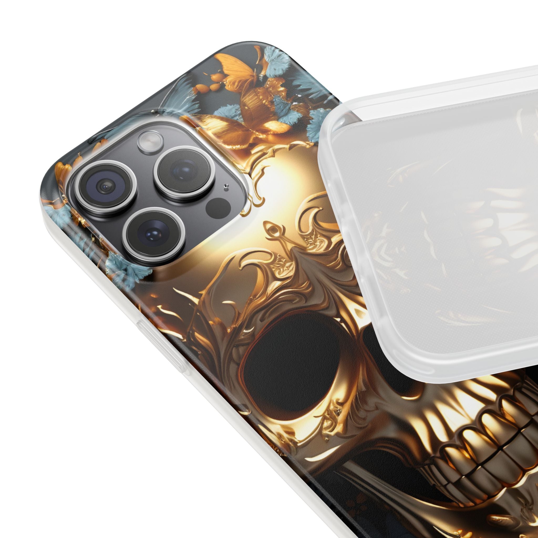 Golden Skull Floral & Butterflies Flexi Case - Apple iPhone Case