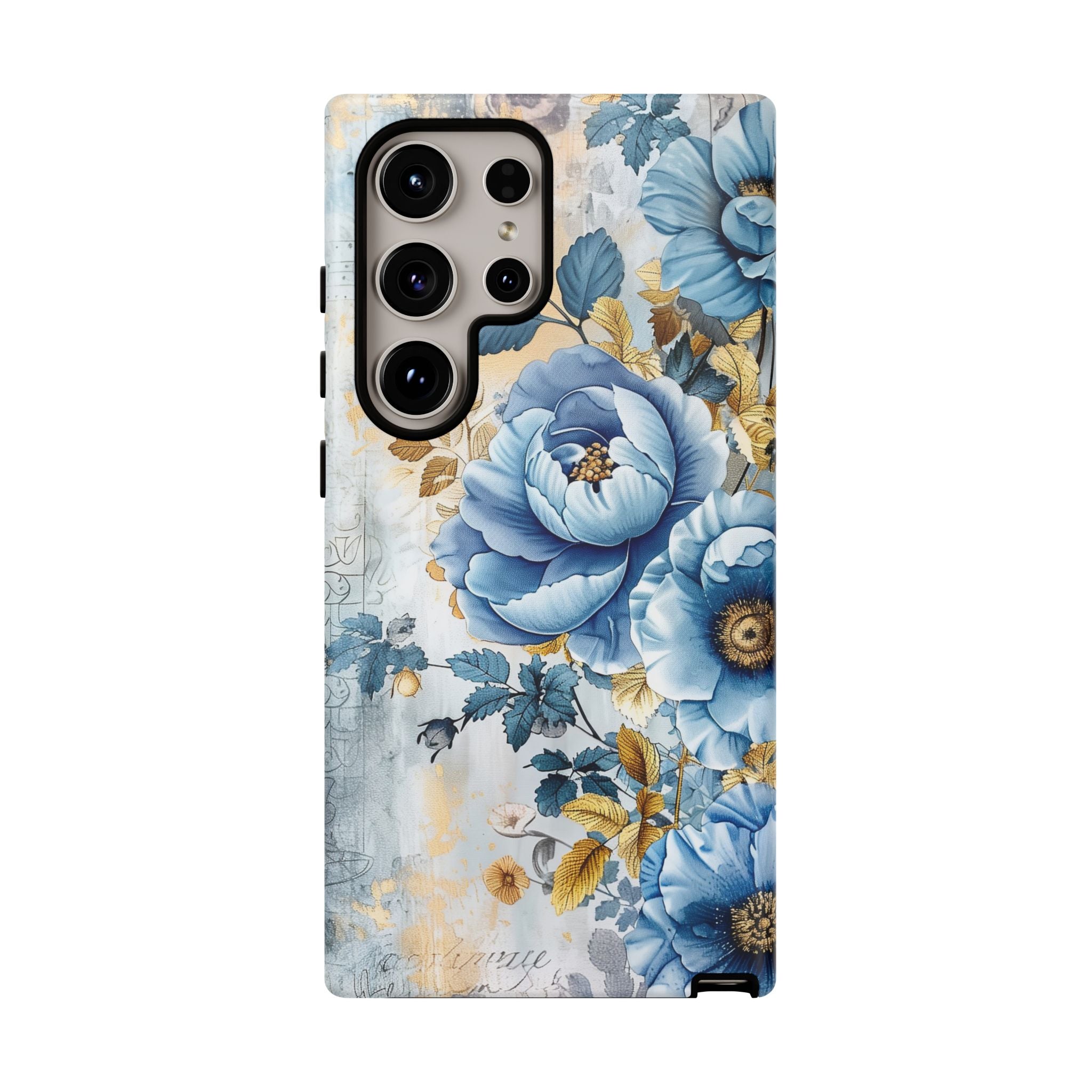 Blue & Gold Blooming Flowers - Tough Guard Samsung Galaxy Case