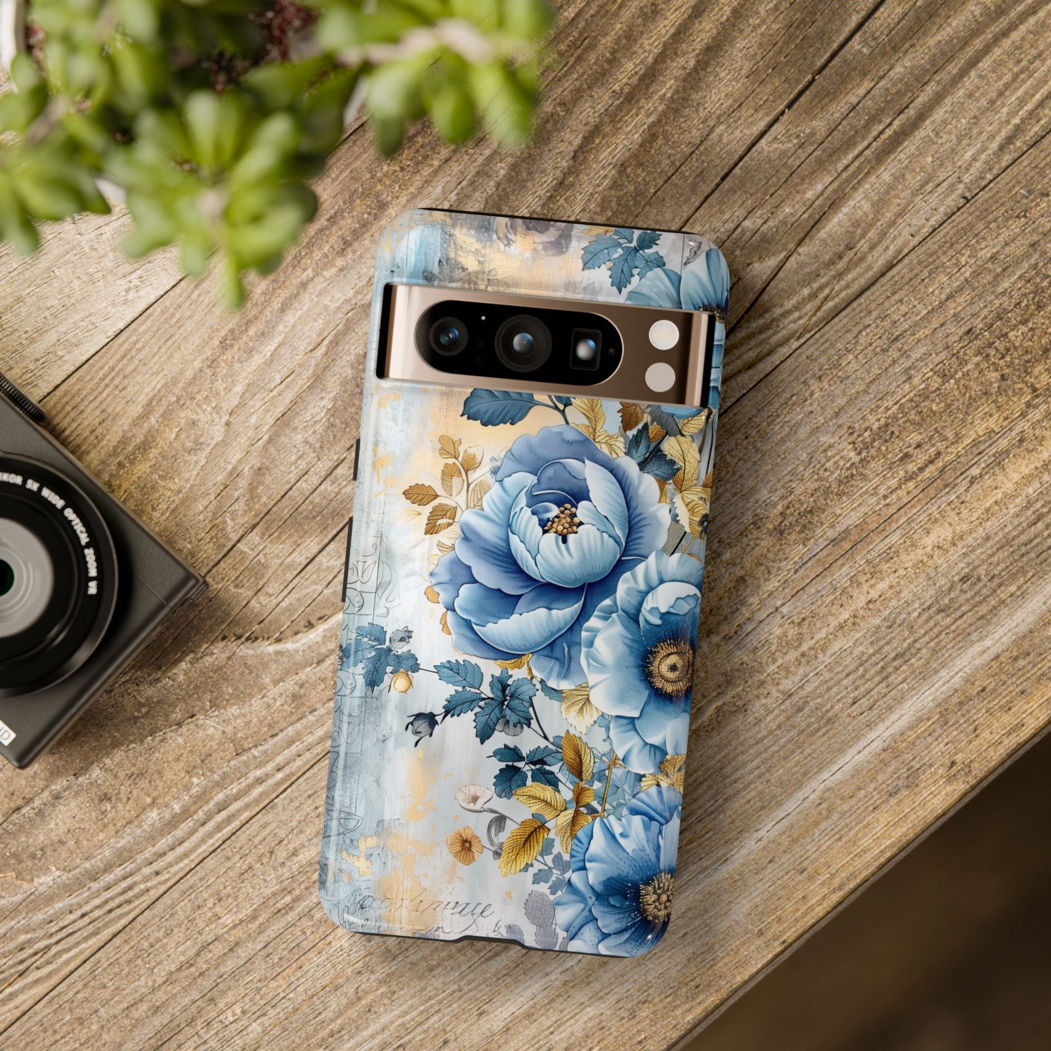Blue & Gold Blooming Flowers - Tough Guard Google Pixel Case