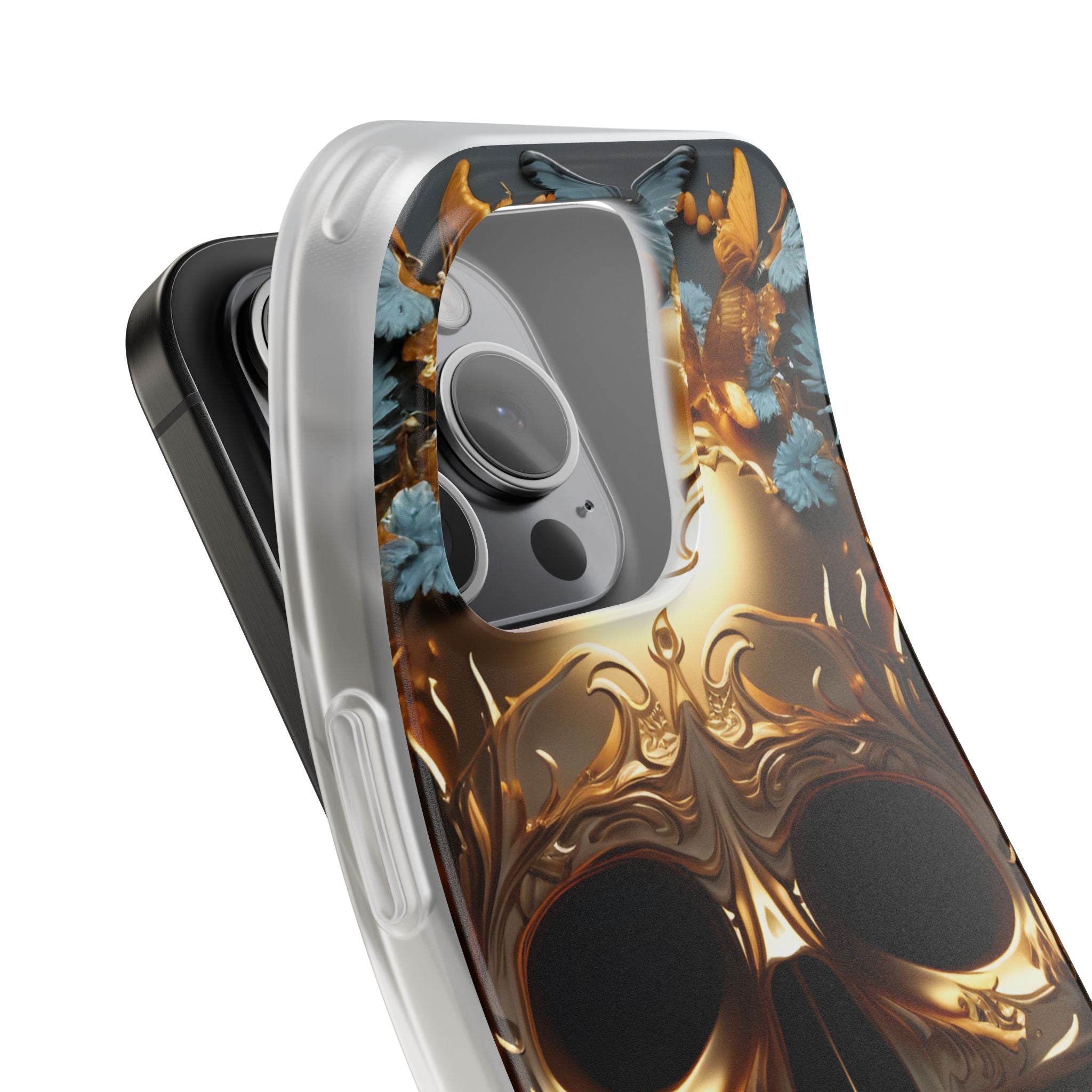 Golden Skull Floral & Butterflies Flexi Case - Apple iPhone Case