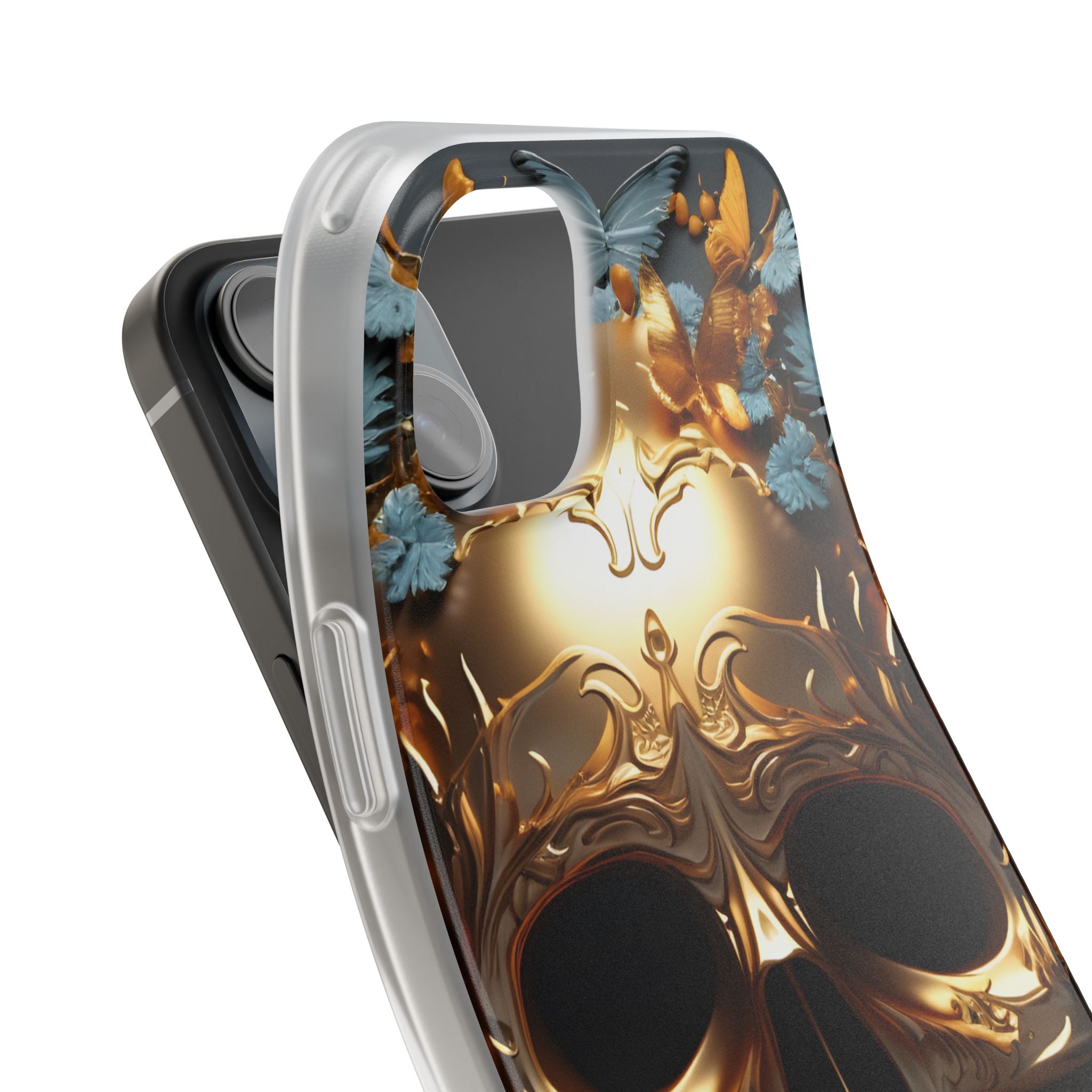 Golden Skull Floral & Butterflies Flexi Case - Apple iPhone Case