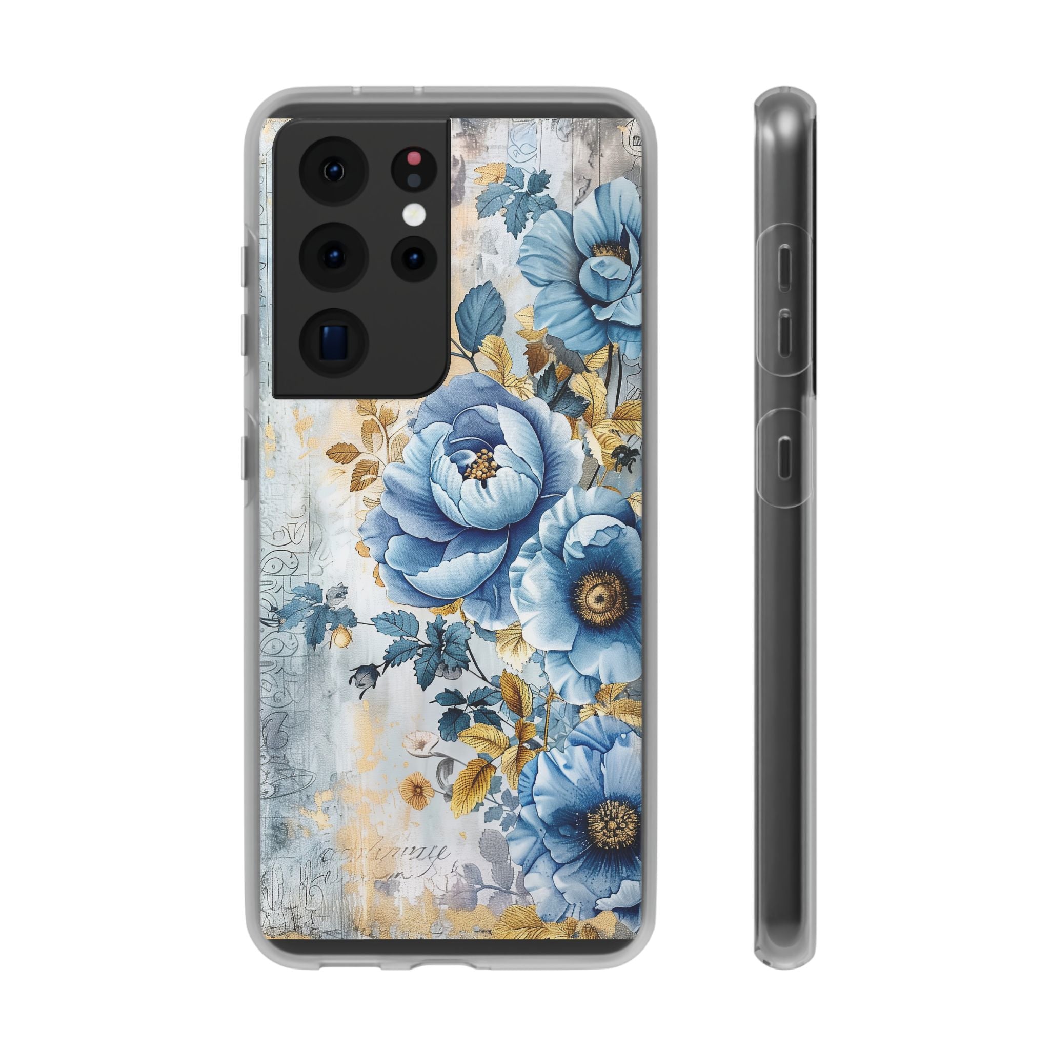 Blue & Gold Blooming Flowers Flexi Case - Samsung Galaxy Case