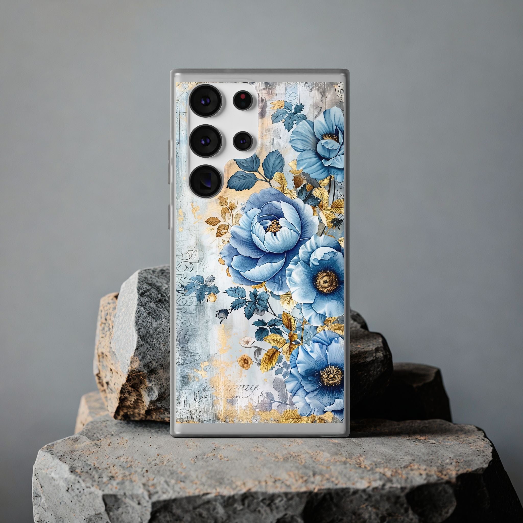 Blue & Gold Blooming Flowers Flexi Case - Samsung Galaxy Case