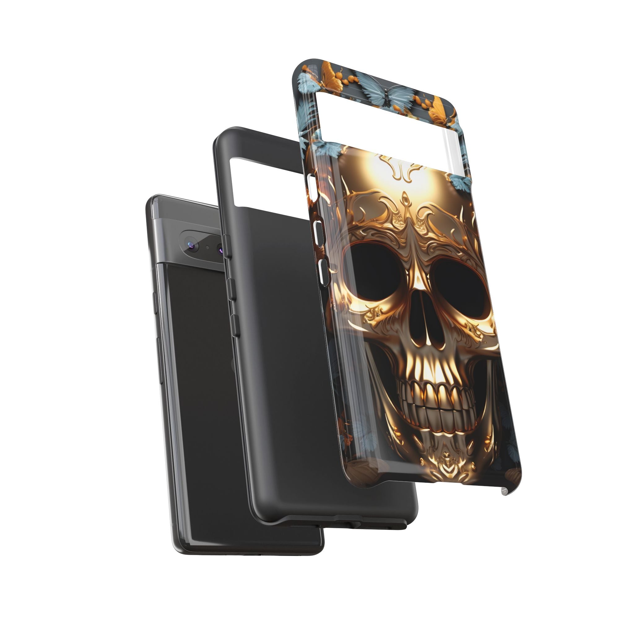 Golden Skull Floral & Butterflies Armor - Tough Guard Google Pixel Case