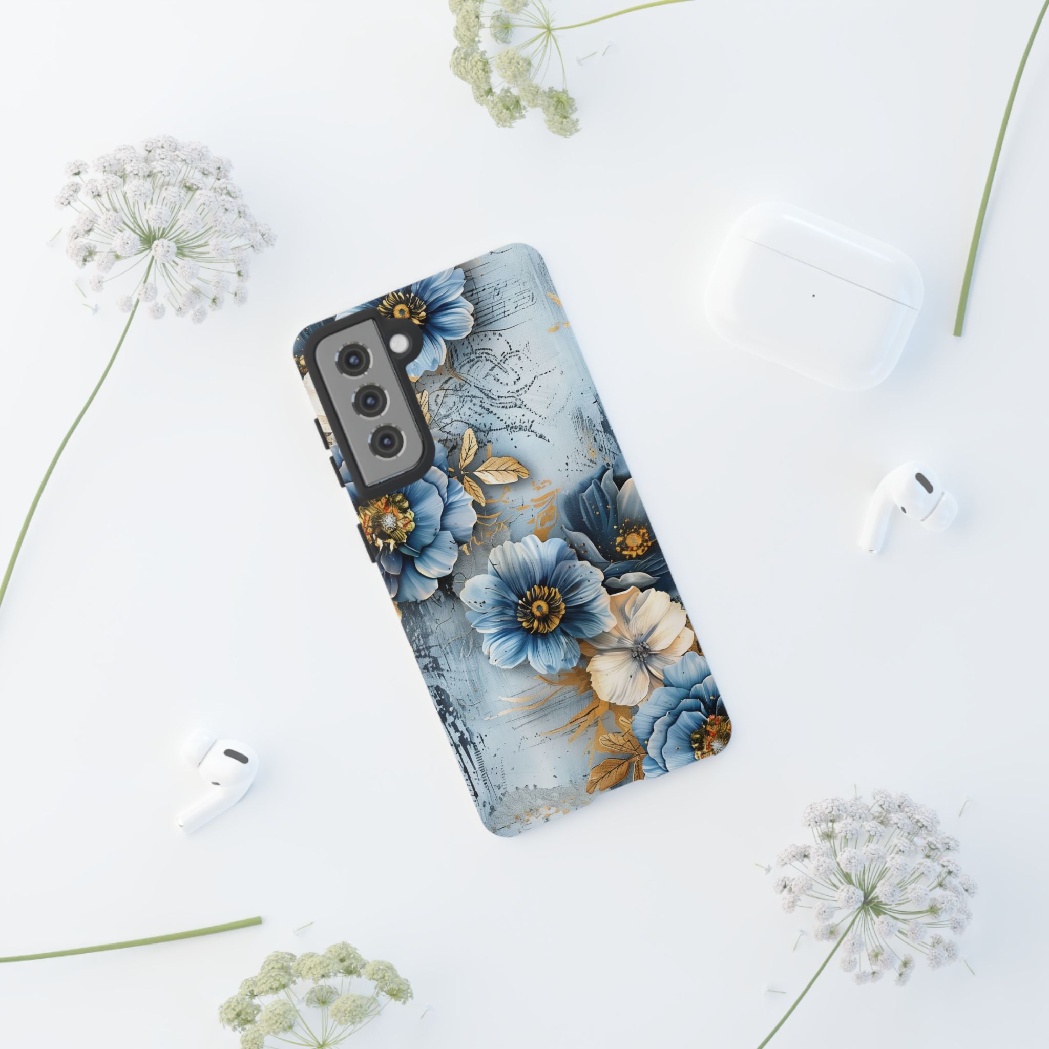 Blue & Gold Floral - Tough Guard Samsung Galaxy Case
