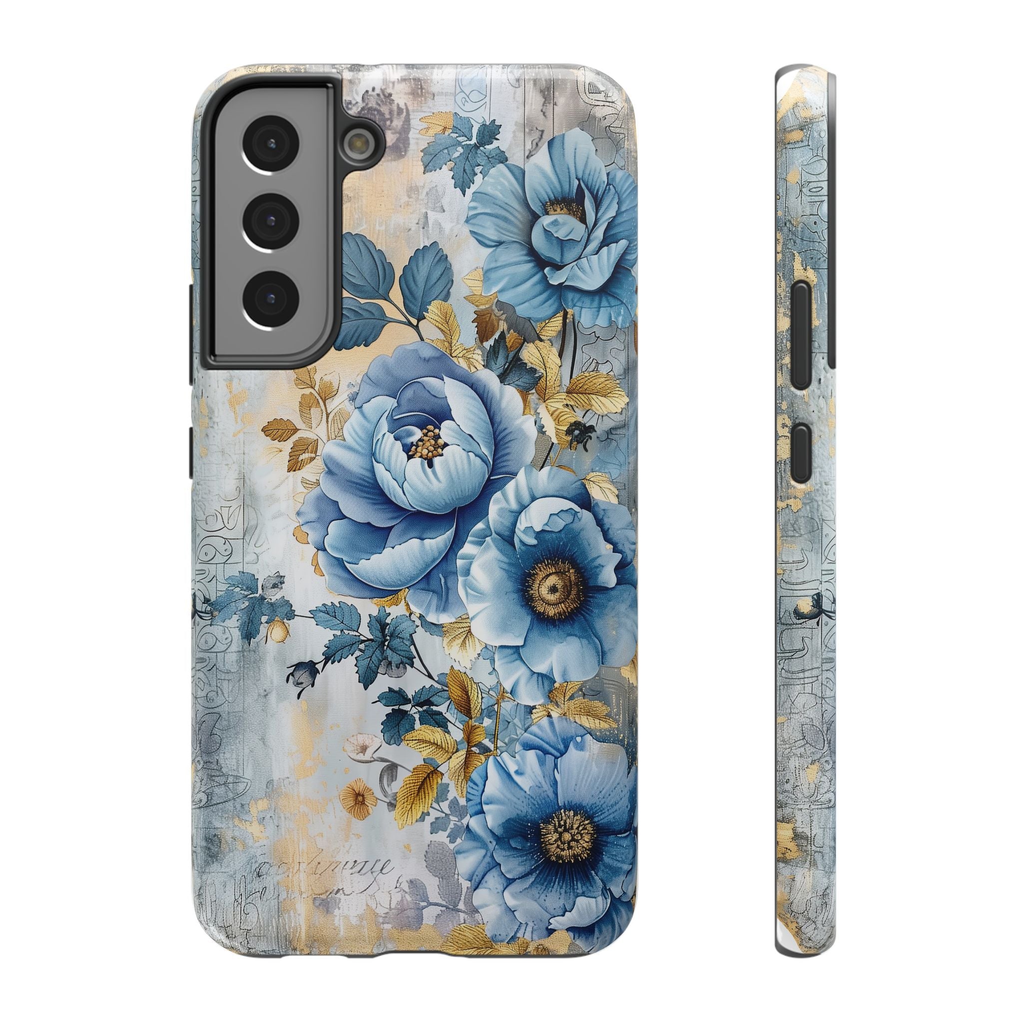 Blue & Gold Blooming Flowers - Impact Guard Samsung Galaxy Case