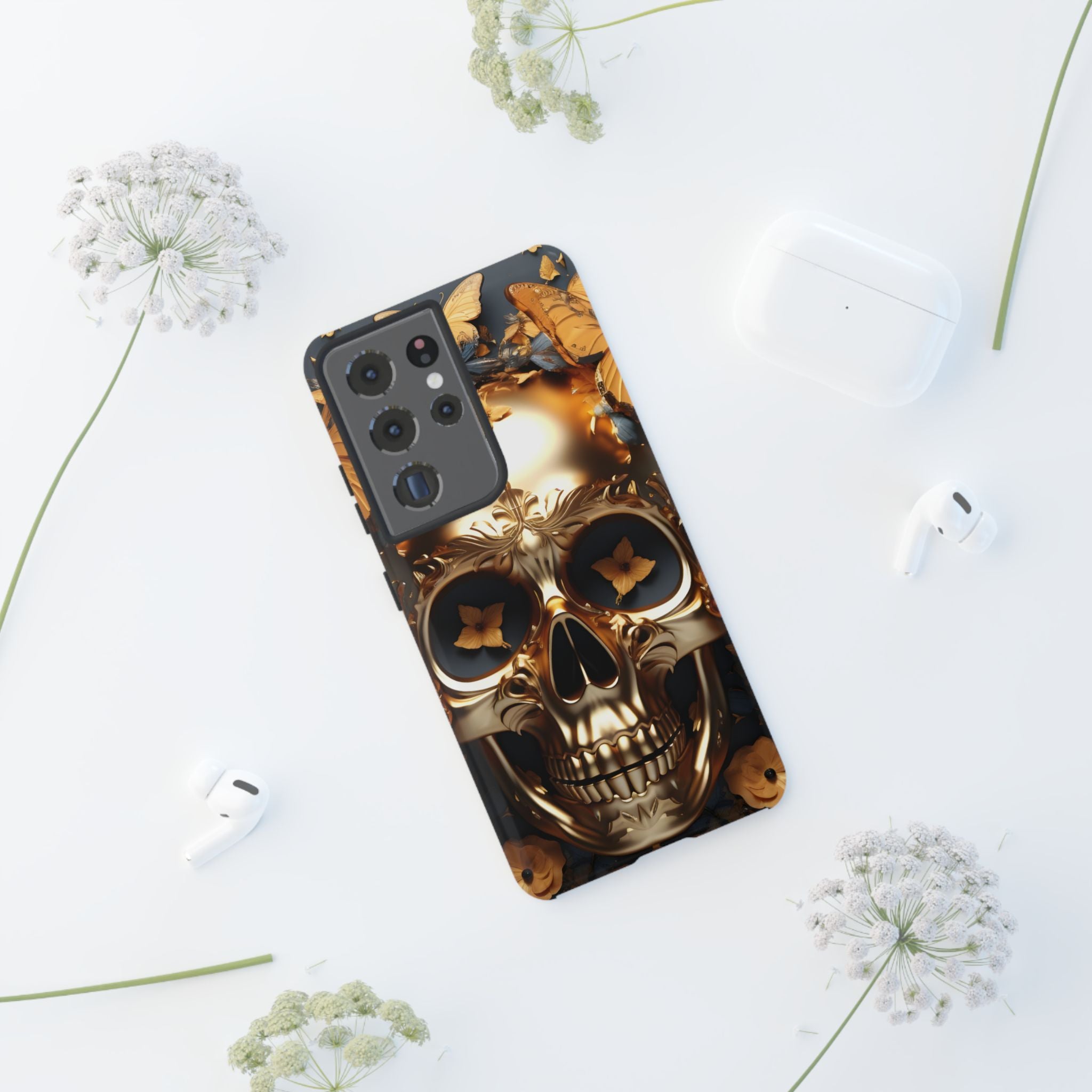 Golden Skull Floral Armor - Tough Guard Samsung Galaxy Case