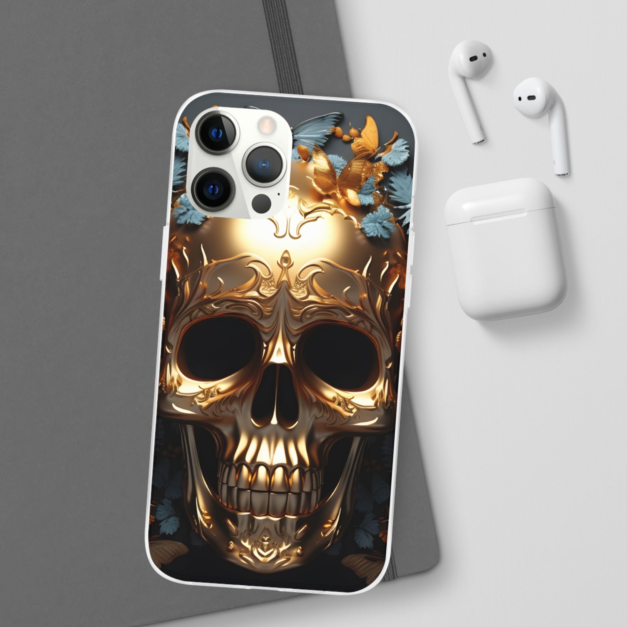 Golden Skull Floral & Butterflies Flexi Case - Apple iPhone Case
