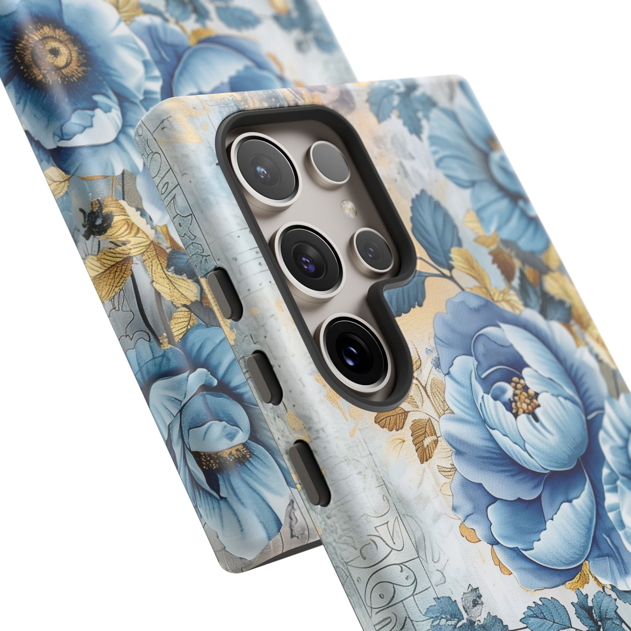Blue & Gold Blooming Flowers - Tough Guard Samsung Galaxy Case