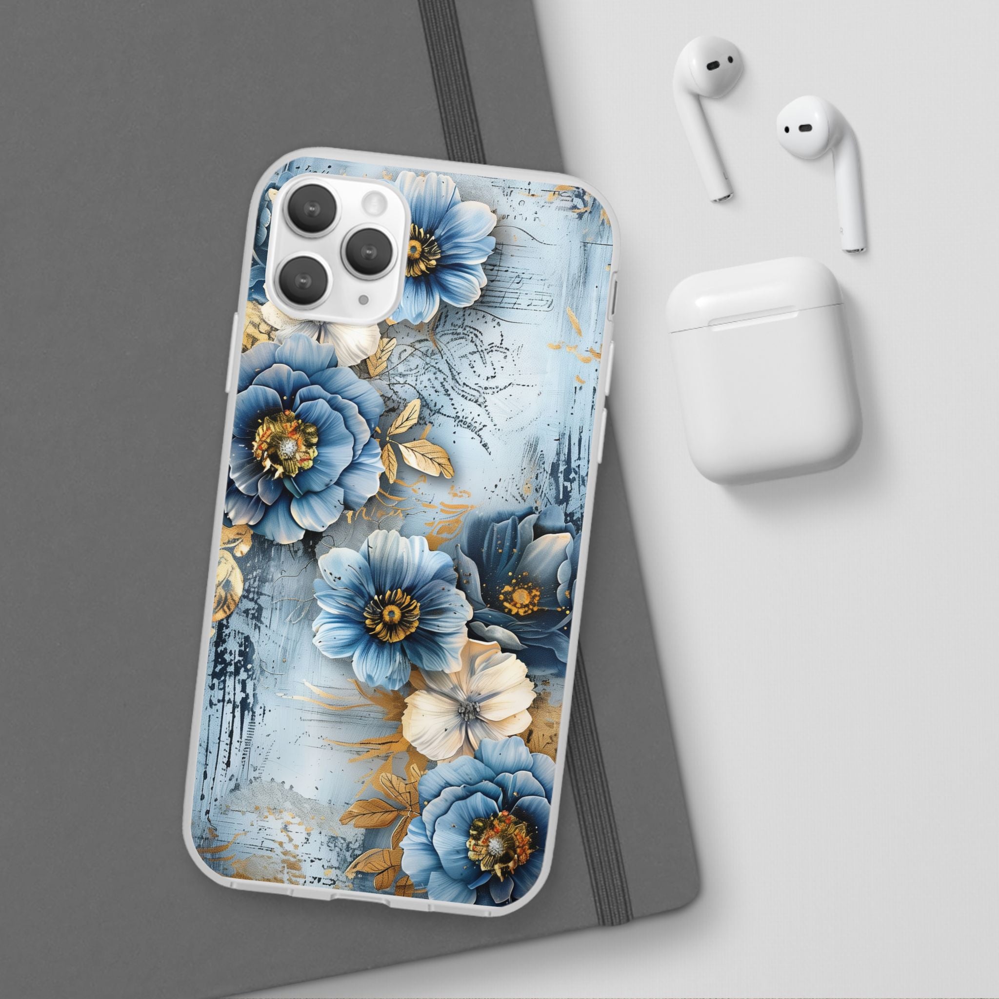 Blue & Gold Floral Flexi Case - Apple iPhone Case
