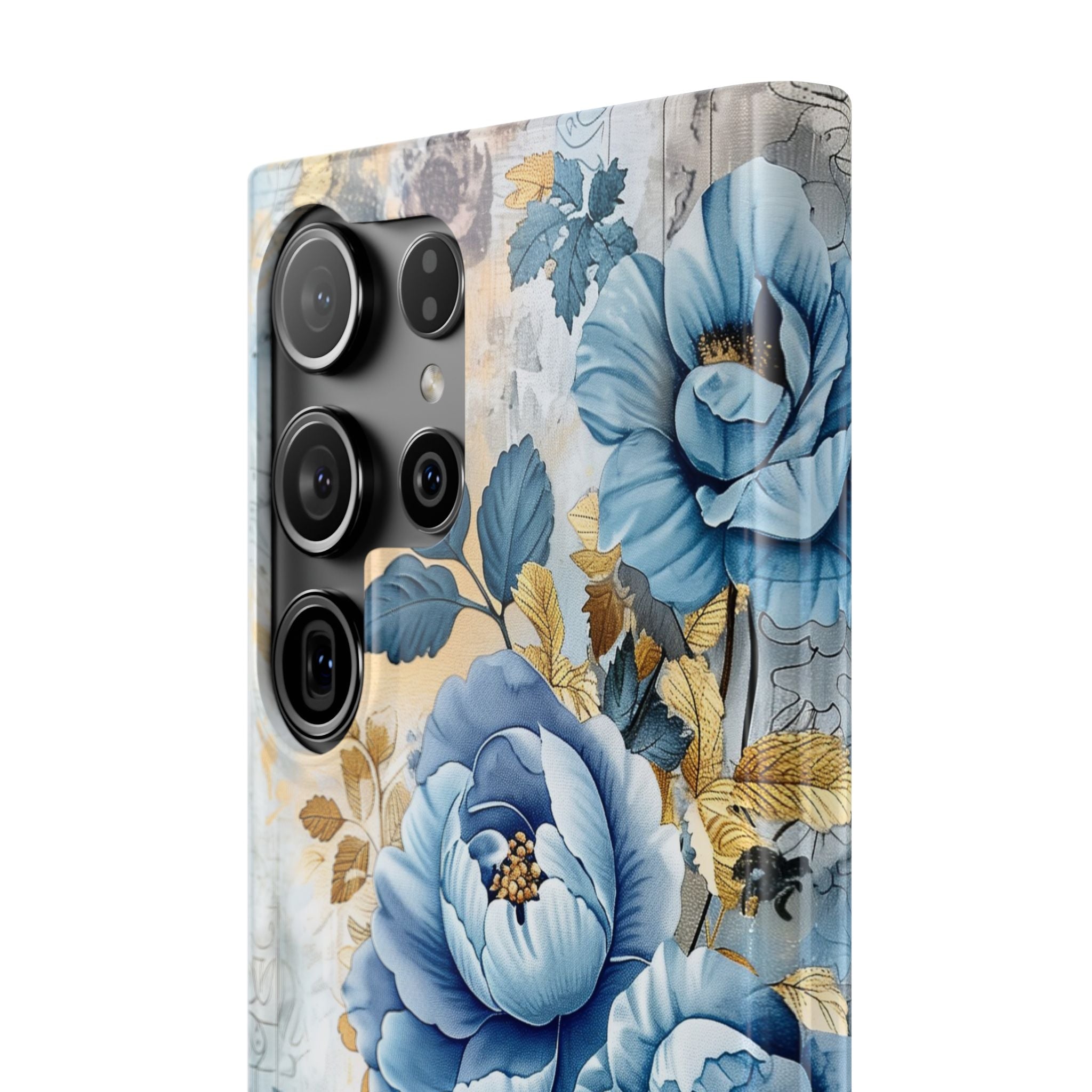 Blue & Gold Blooming Flowers - Slim Guard Samsung Galaxy Case