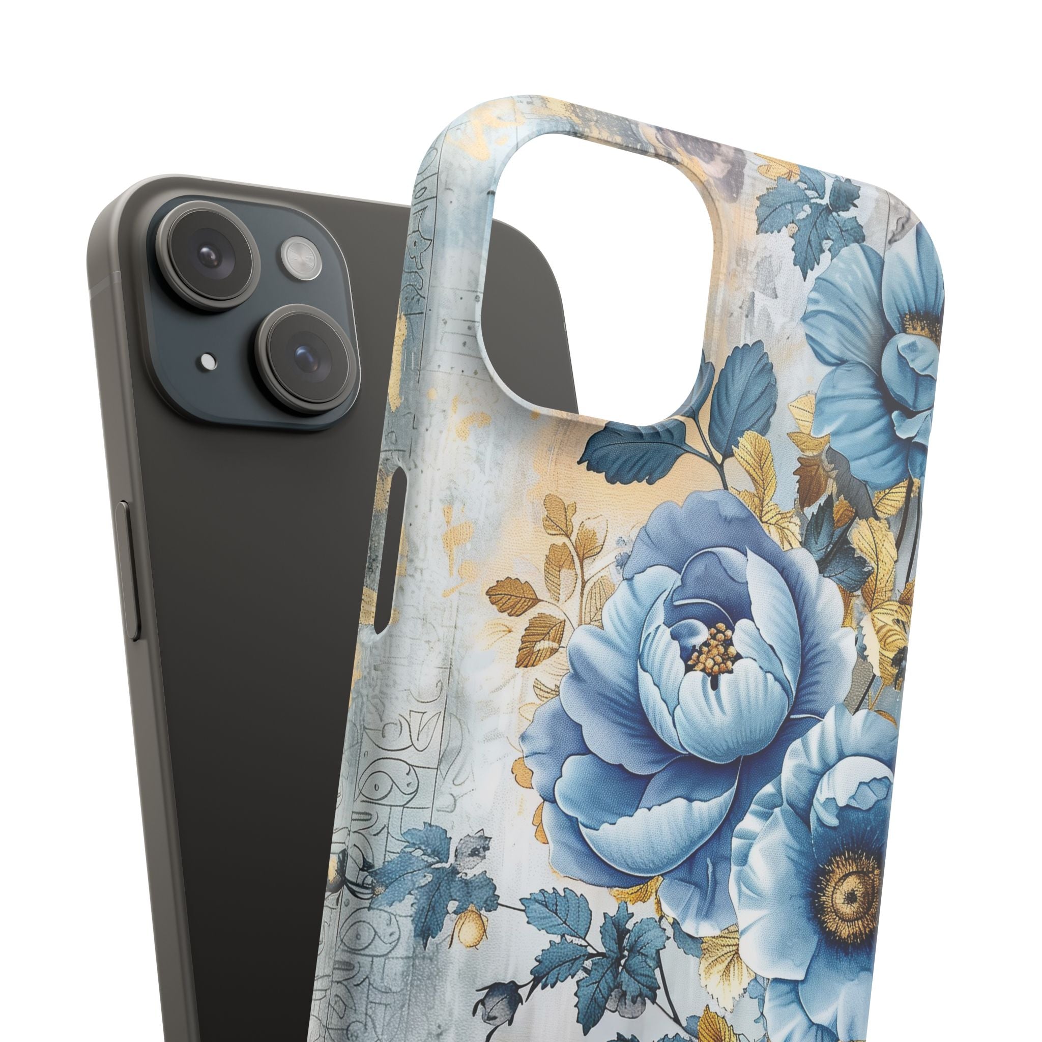 Blue & Gold Blooming Flowers - Slim Guard Apple iPhone Case
