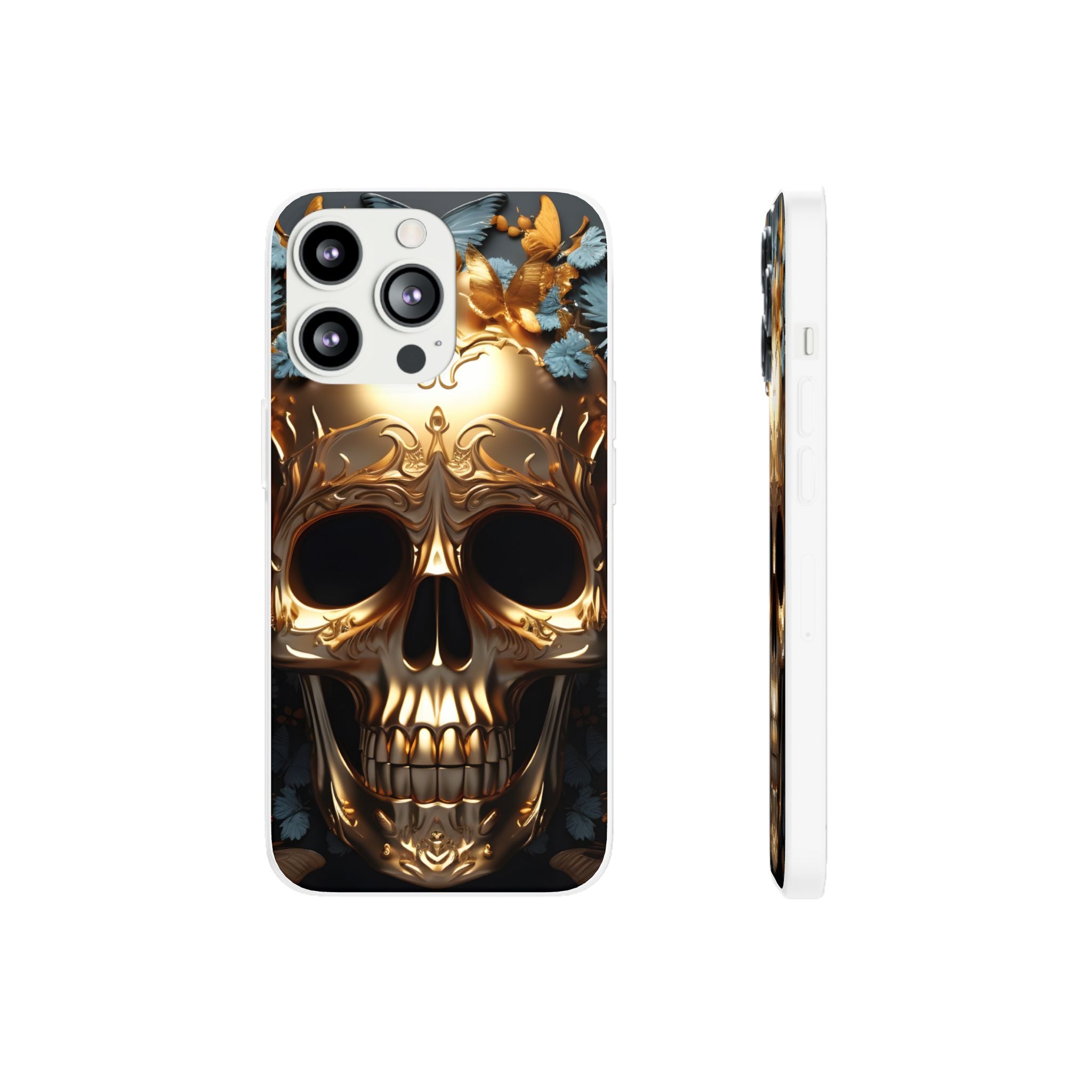 Golden Skull Floral & Butterflies Flexi Case - Apple iPhone Case