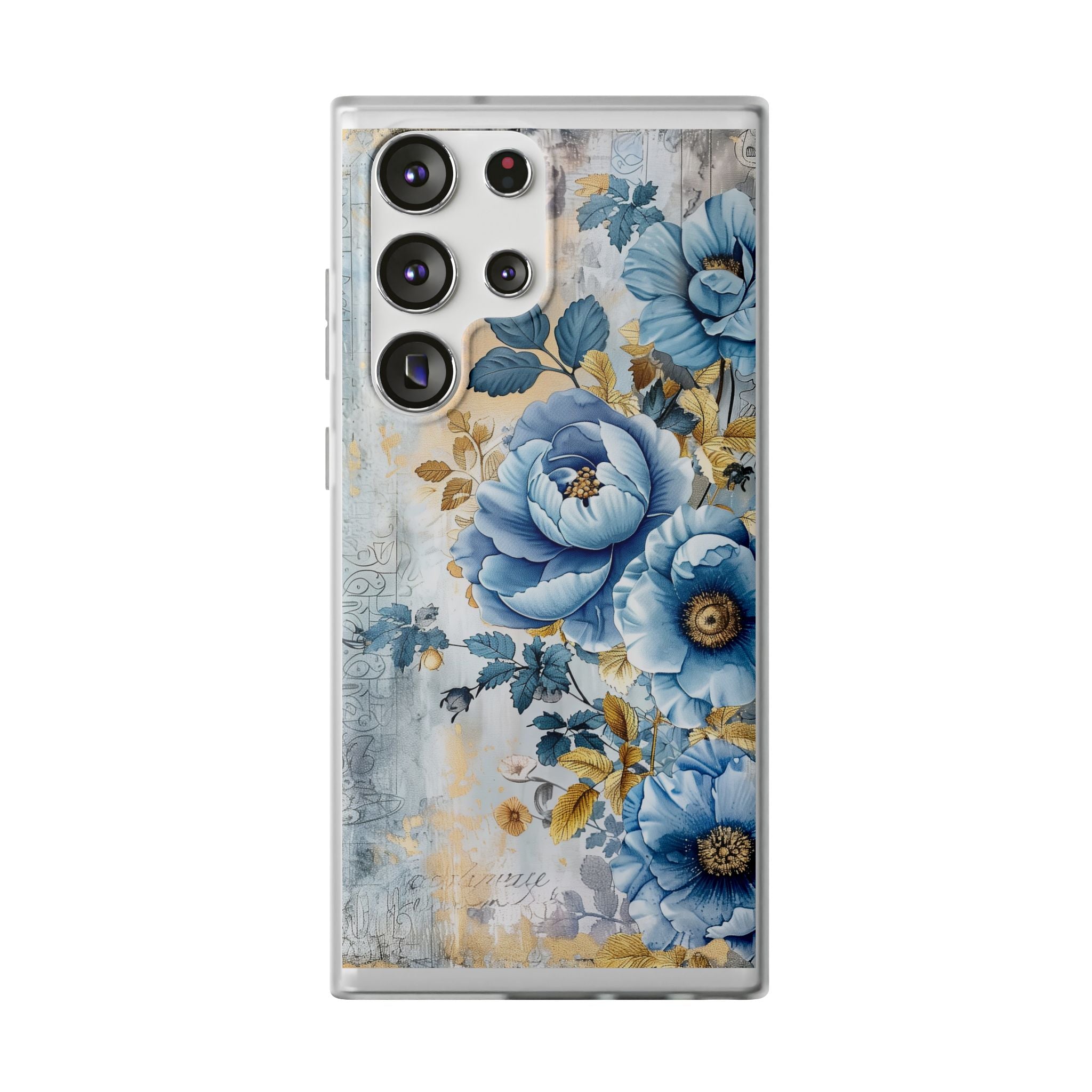 Blue & Gold Blooming Flowers Flexi Case - Samsung Galaxy Case