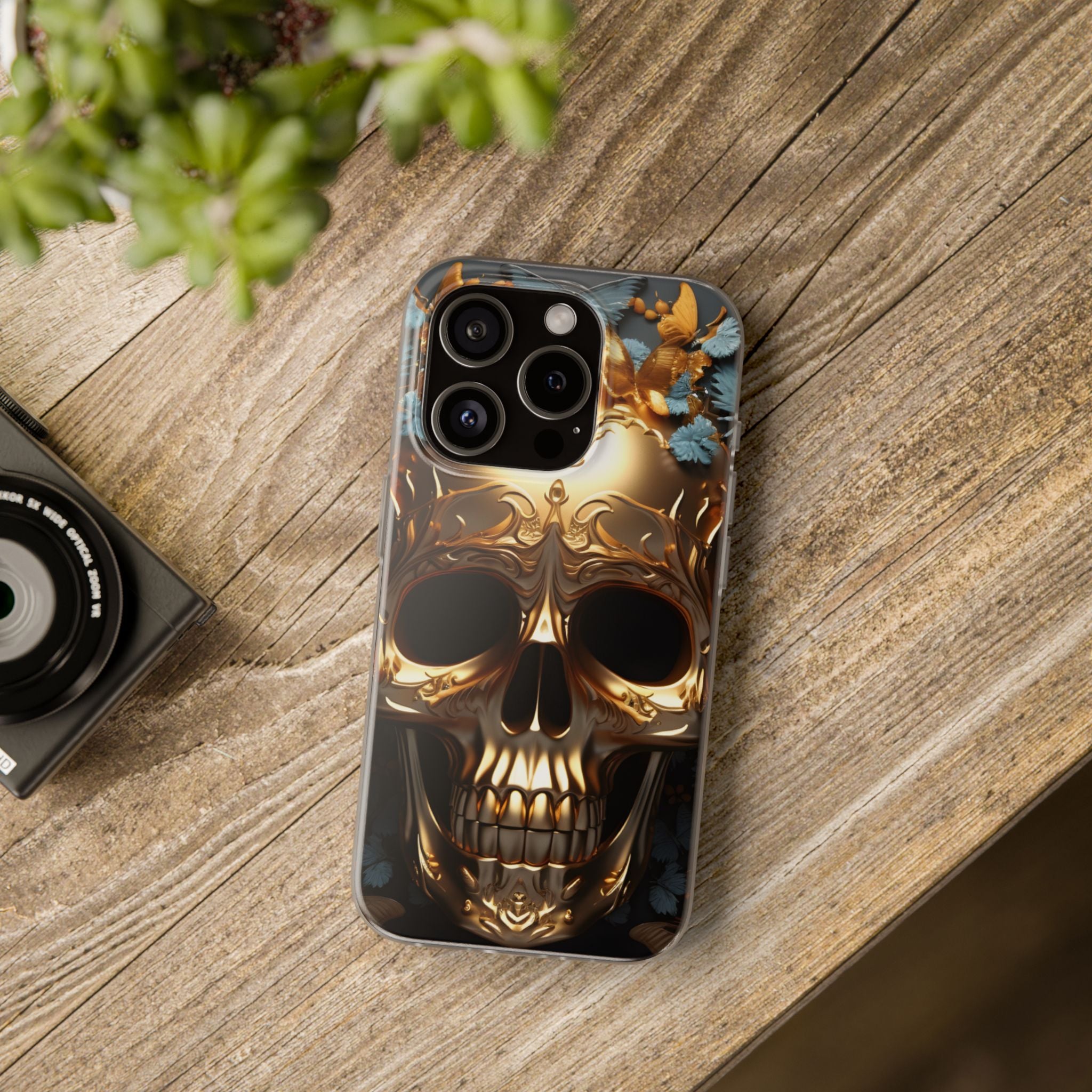 Golden Skull Floral & Butterflies Flexi Case - Apple iPhone Case