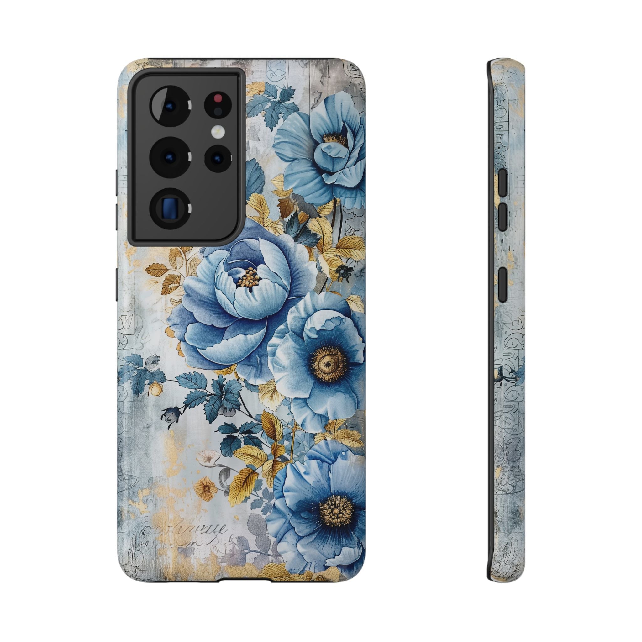 Blue & Gold Blooming Flowers - Impact Guard Samsung Galaxy Case