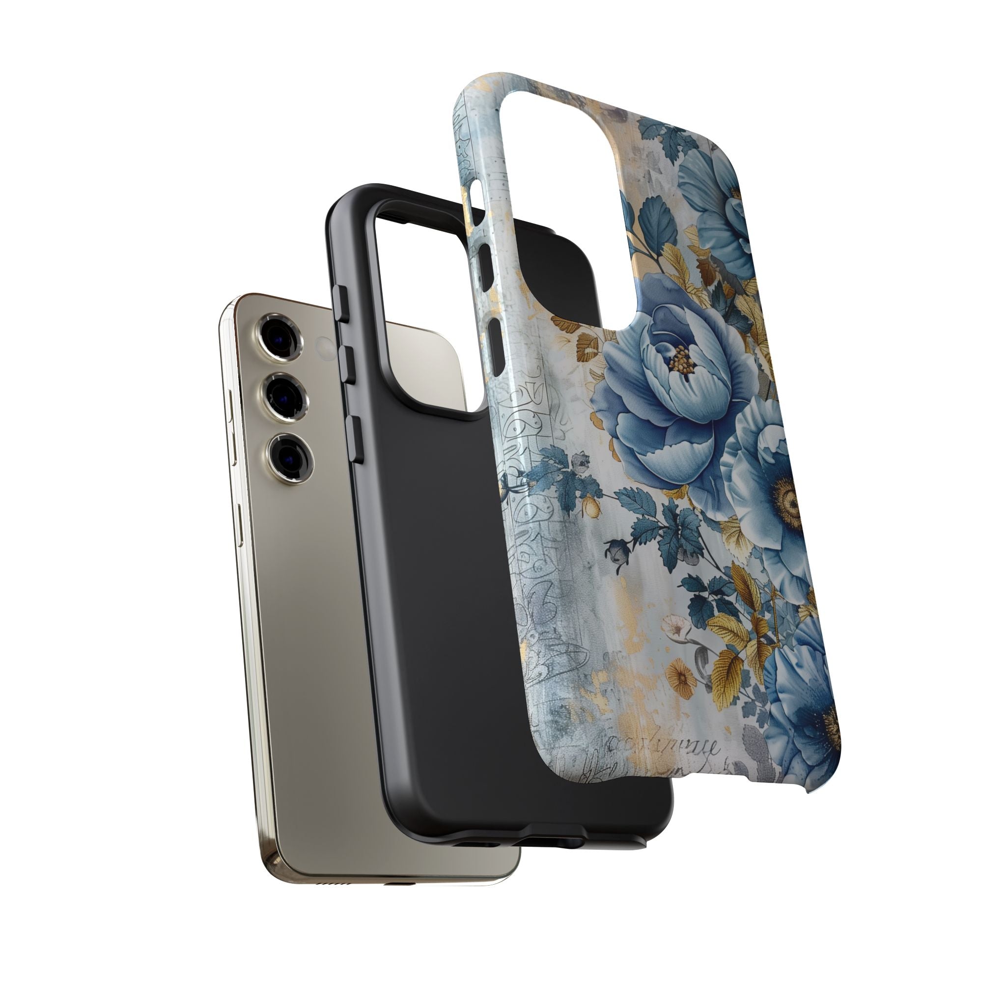 Blue & Gold Blooming Flowers - Tough Guard Samsung Galaxy Case