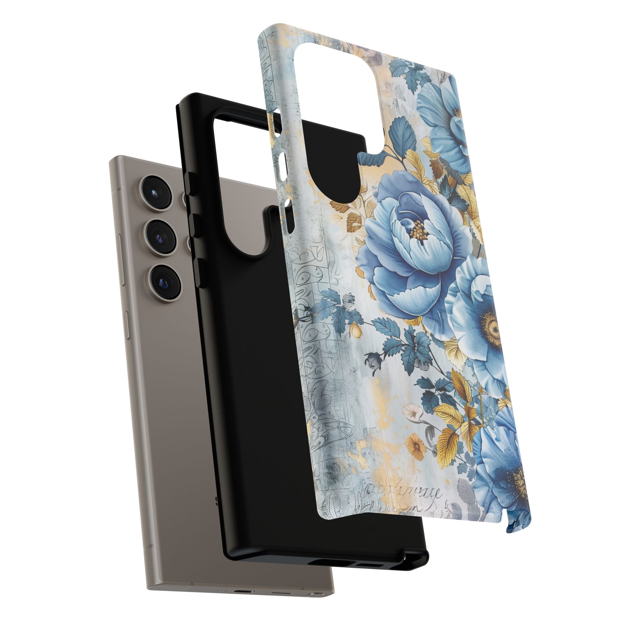 Blue & Gold Blooming Flowers - Tough Guard Samsung Galaxy Case