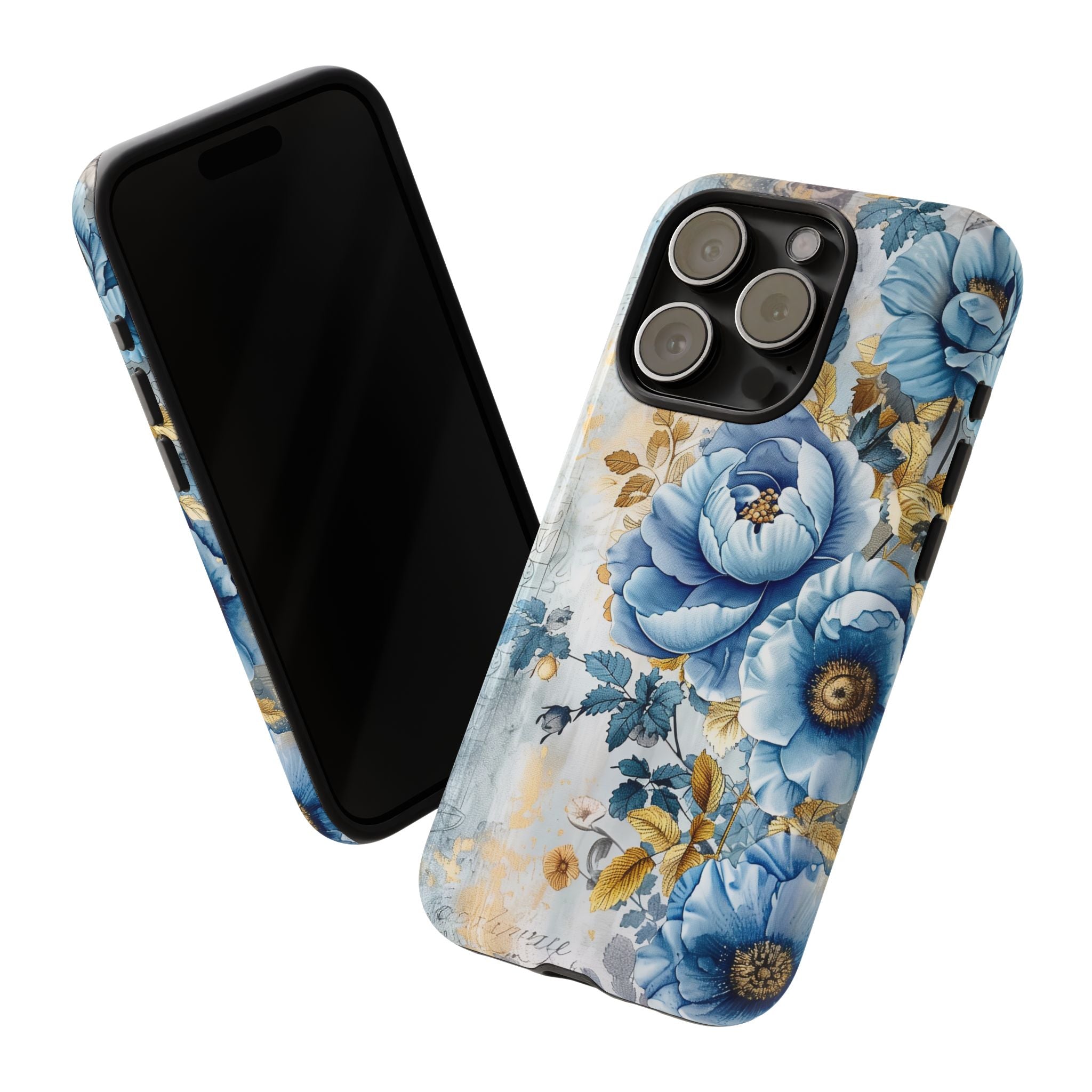 Blue & Gold Blooming Flowers - Tough Guard Apple iPhone Case