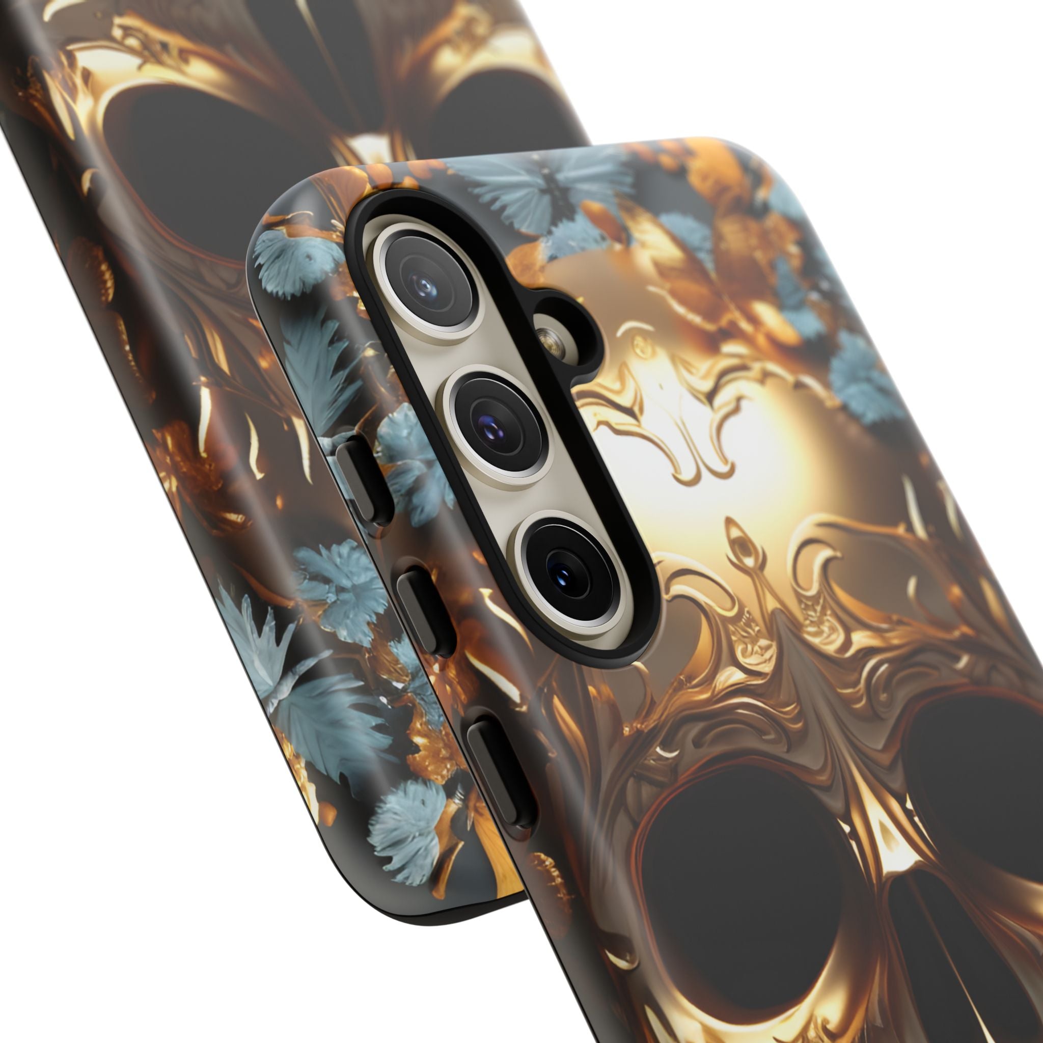 Golden Skull Floral & Butterflies Armor - Tough Guard Samsung Galaxy Case