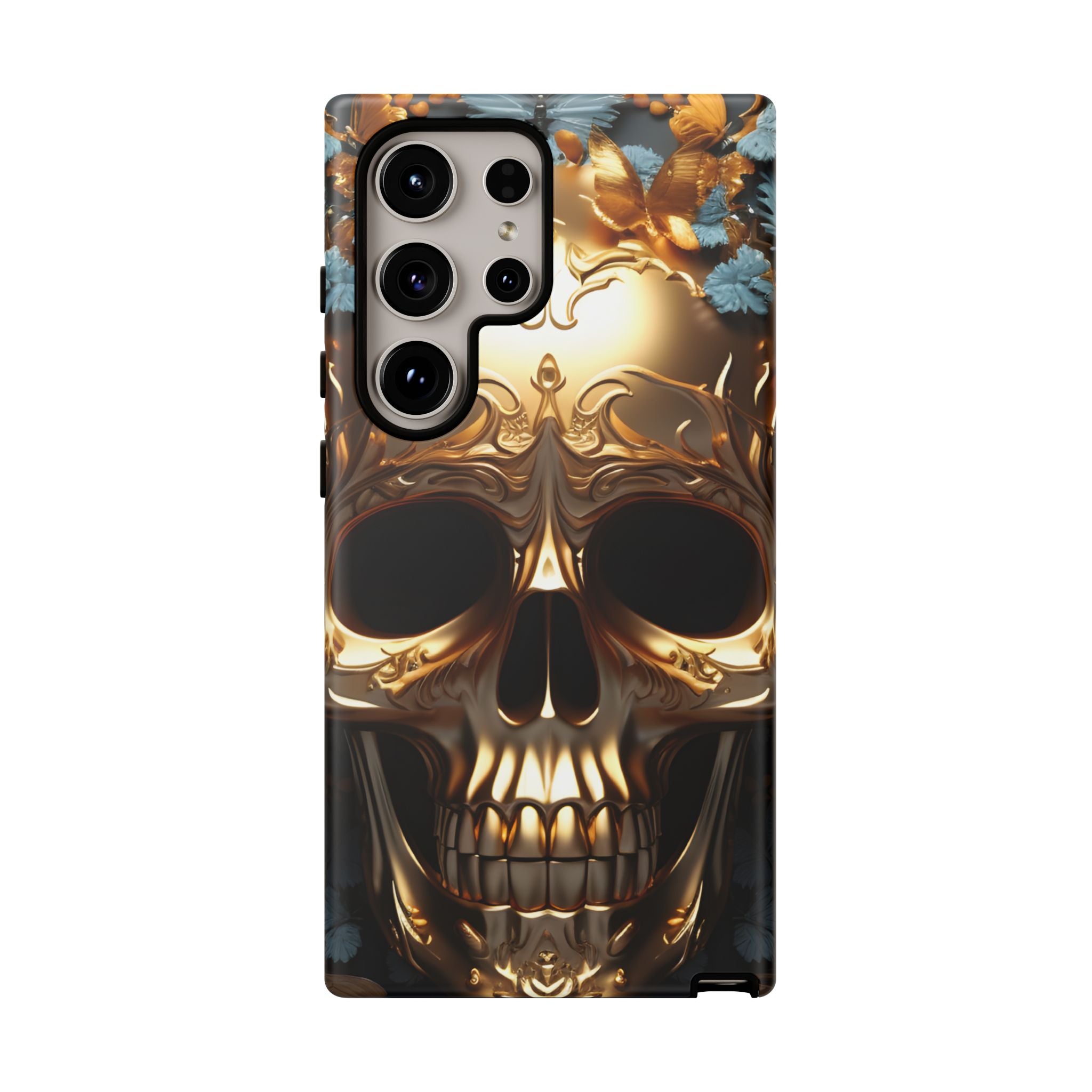 Golden Skull Floral & Butterflies Armor - Tough Guard Samsung Galaxy Case