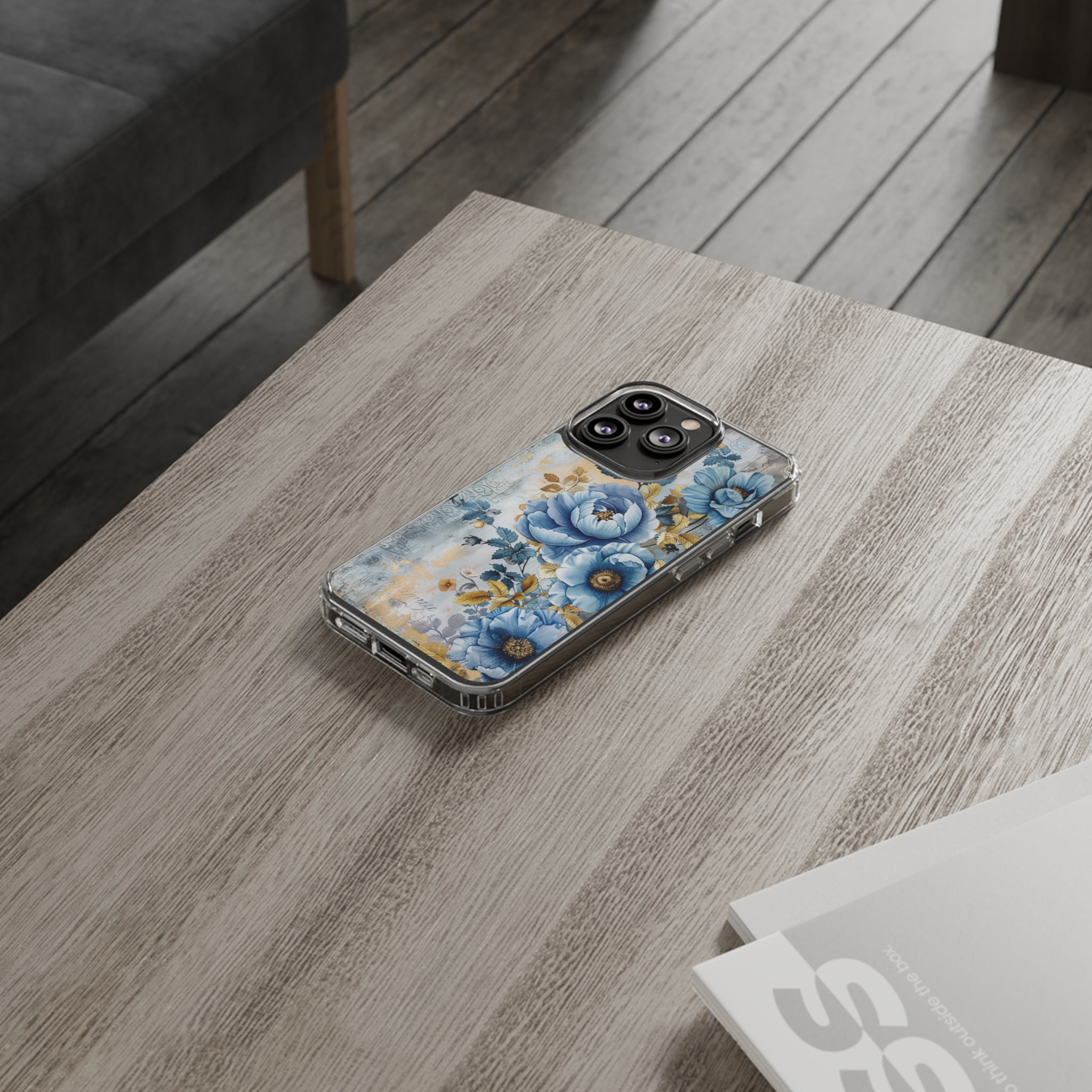 Blue & Gold Blooming Flowers - Crystal Guard Durable Apple iPhone Case