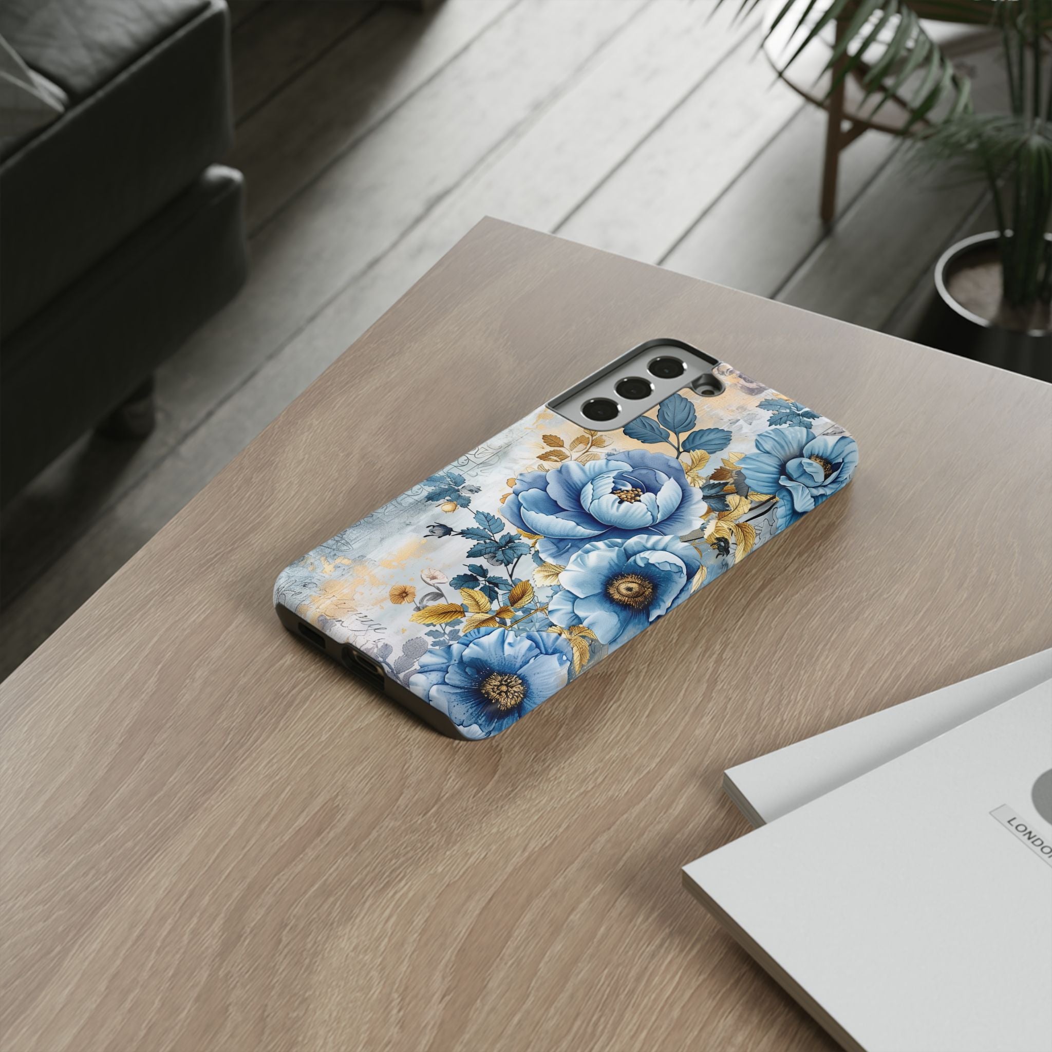 Blue & Gold Blooming Flowers - Tough Guard Samsung Galaxy Case
