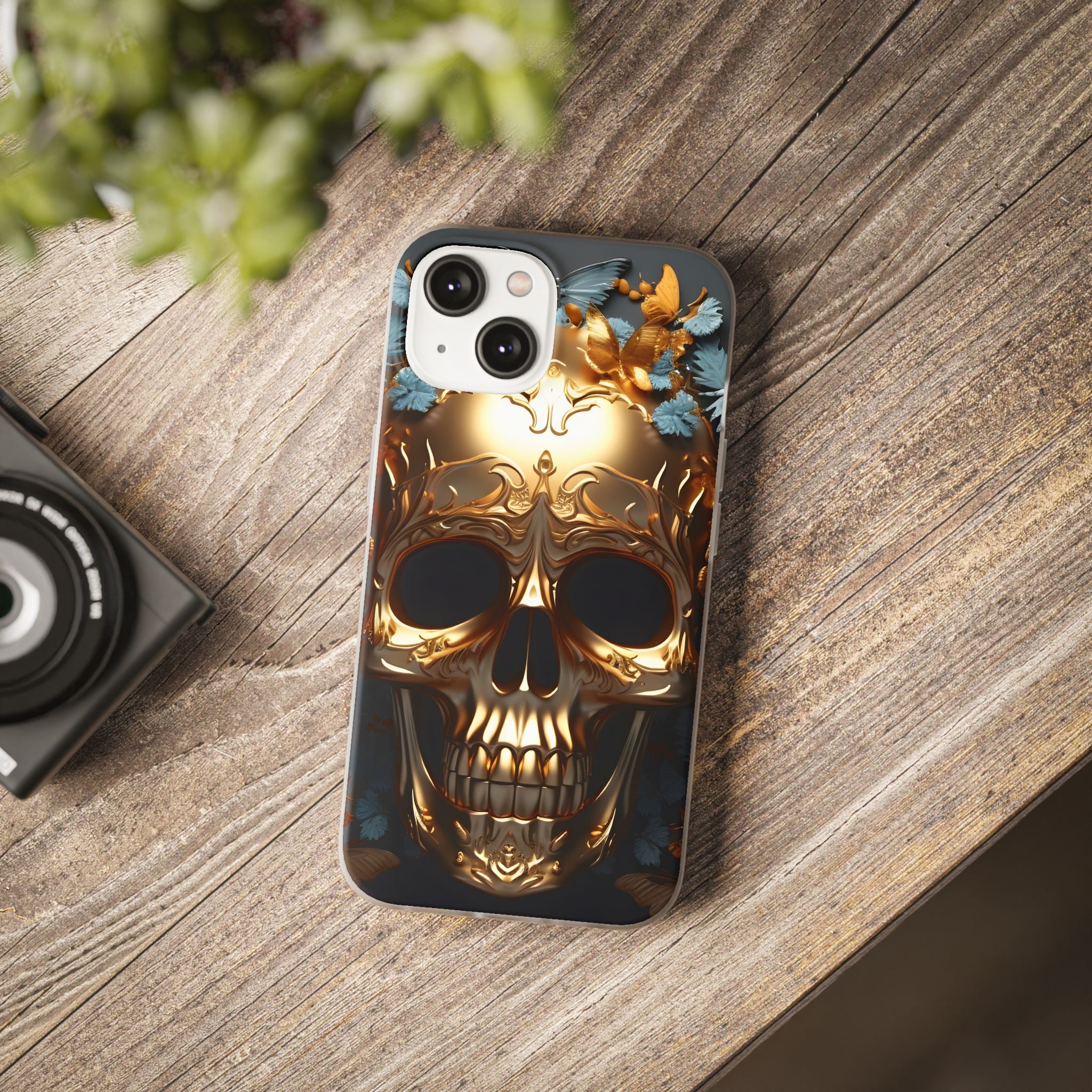 Golden Skull Floral & Butterflies Flexi Case - Apple iPhone Case