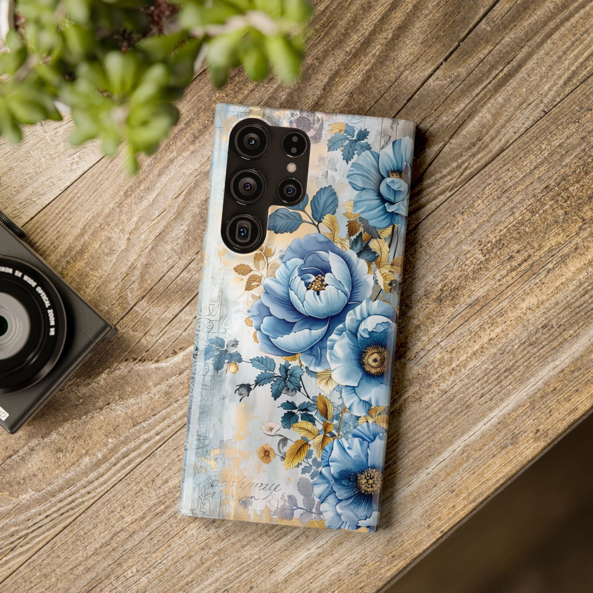 Blue & Gold Blooming Flowers - Slim Guard Samsung Galaxy Case