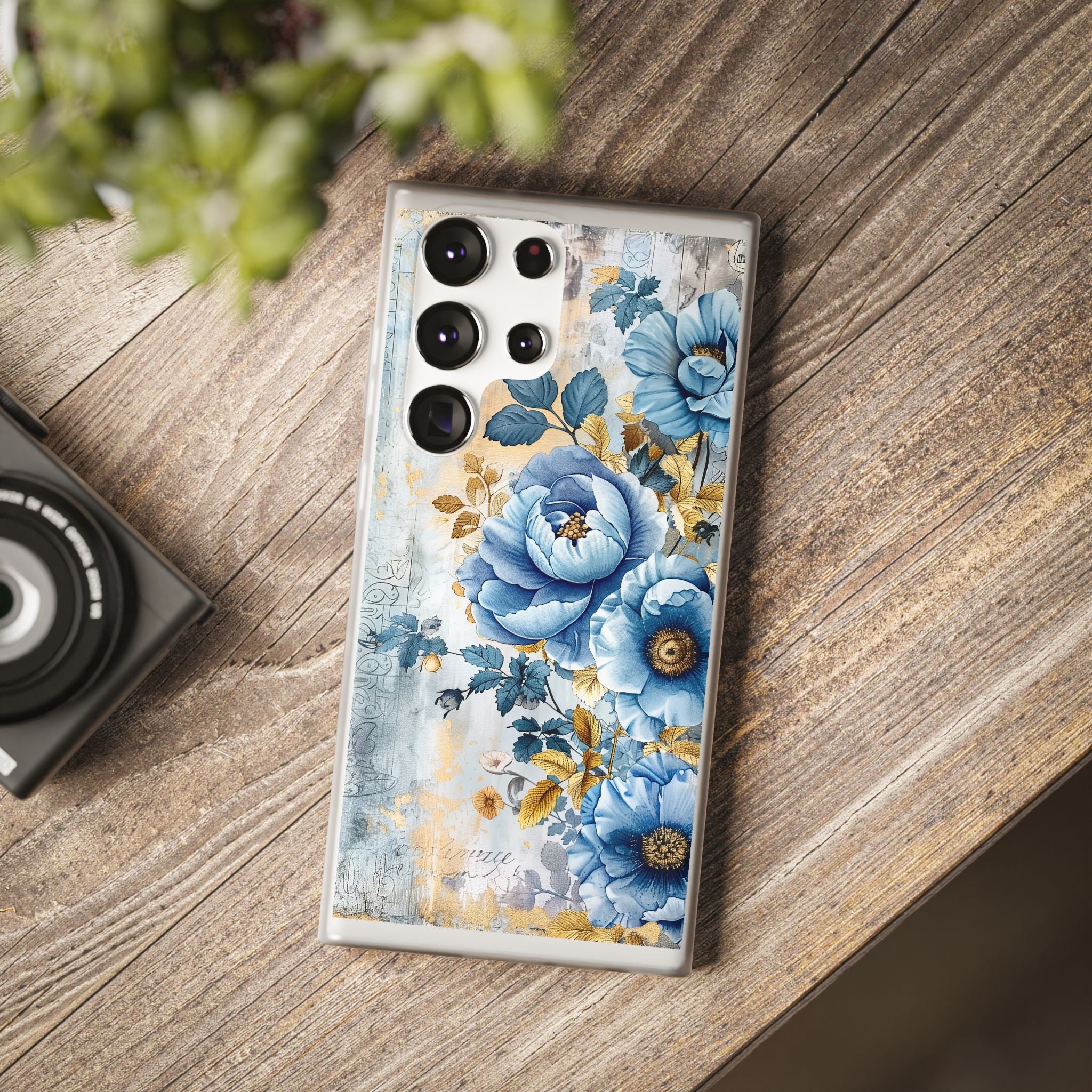 Blue & Gold Blooming Flowers Flexi Case - Samsung Galaxy Case