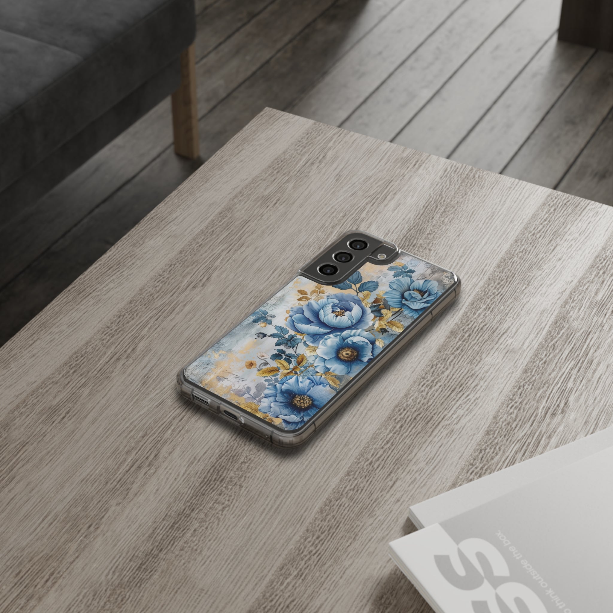 Blue & Gold Blooming Flowers - Crystal Guard Durable Samsung Galaxy Case