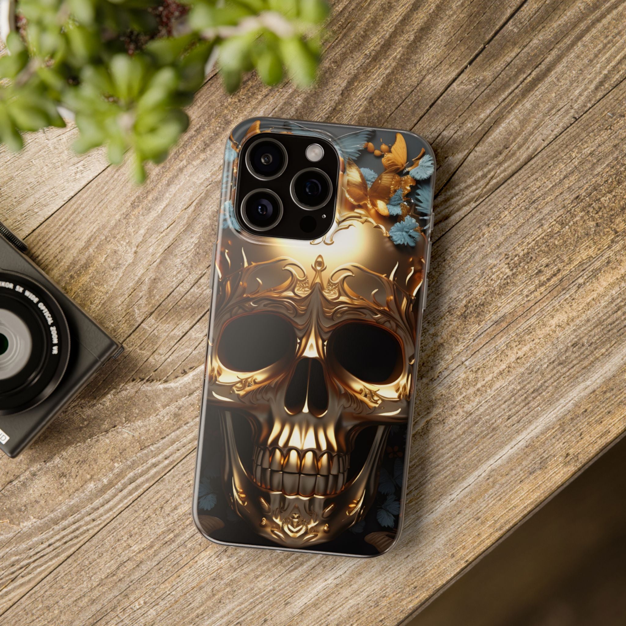 Golden Skull Floral & Butterflies Flexi Case - Apple iPhone Case