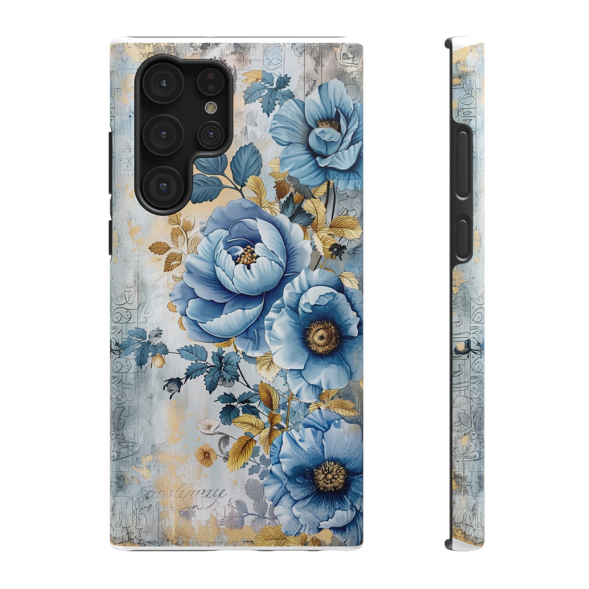 Blue & Gold Blooming Flowers - Impact Guard Samsung Galaxy Case