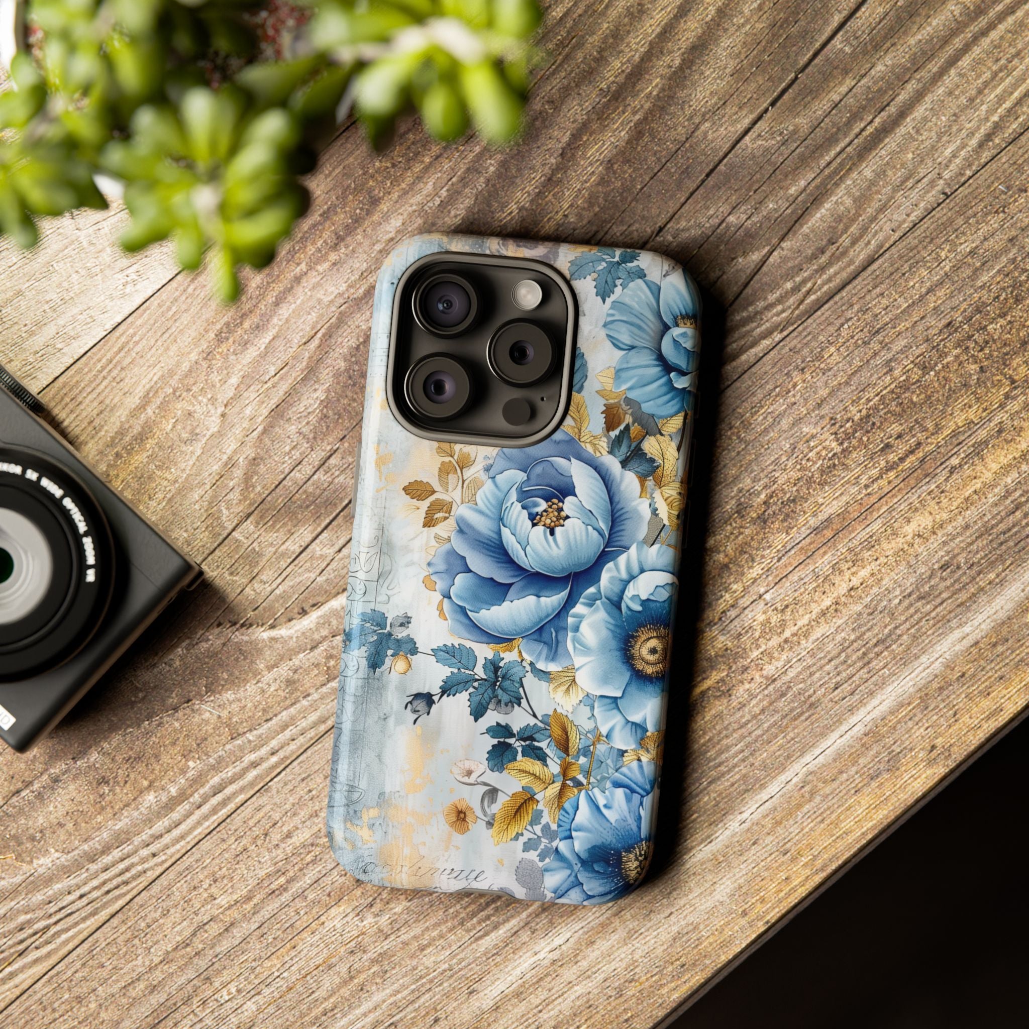 Blue & Gold Blooming Flowers - Tough Guard Apple iPhone Case