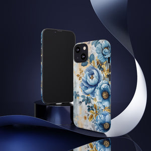 Blue & Gold Blooming Flowers - Tough Guard Apple iPhone Case