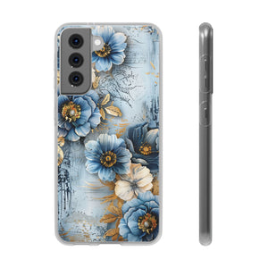 Blue & Gold Floral Flexi Case - Samsung Galaxy Case