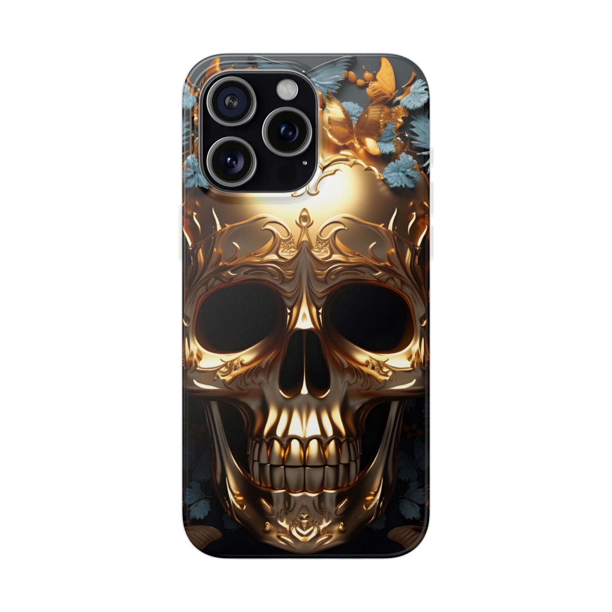Golden Skull Floral & Butterflies Flexi Case - Apple iPhone Case