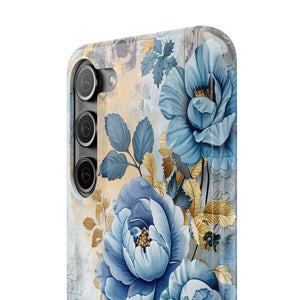 Blue & Gold Blooming Flowers - Slim Guard Samsung Galaxy Case