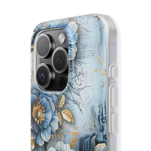 Blue & Gold Floral Flexi Case - Apple iPhone Case
