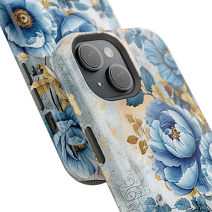 Blue & Gold Blooming Flowers - Magnetic Armor Tough Apple iPhone Case